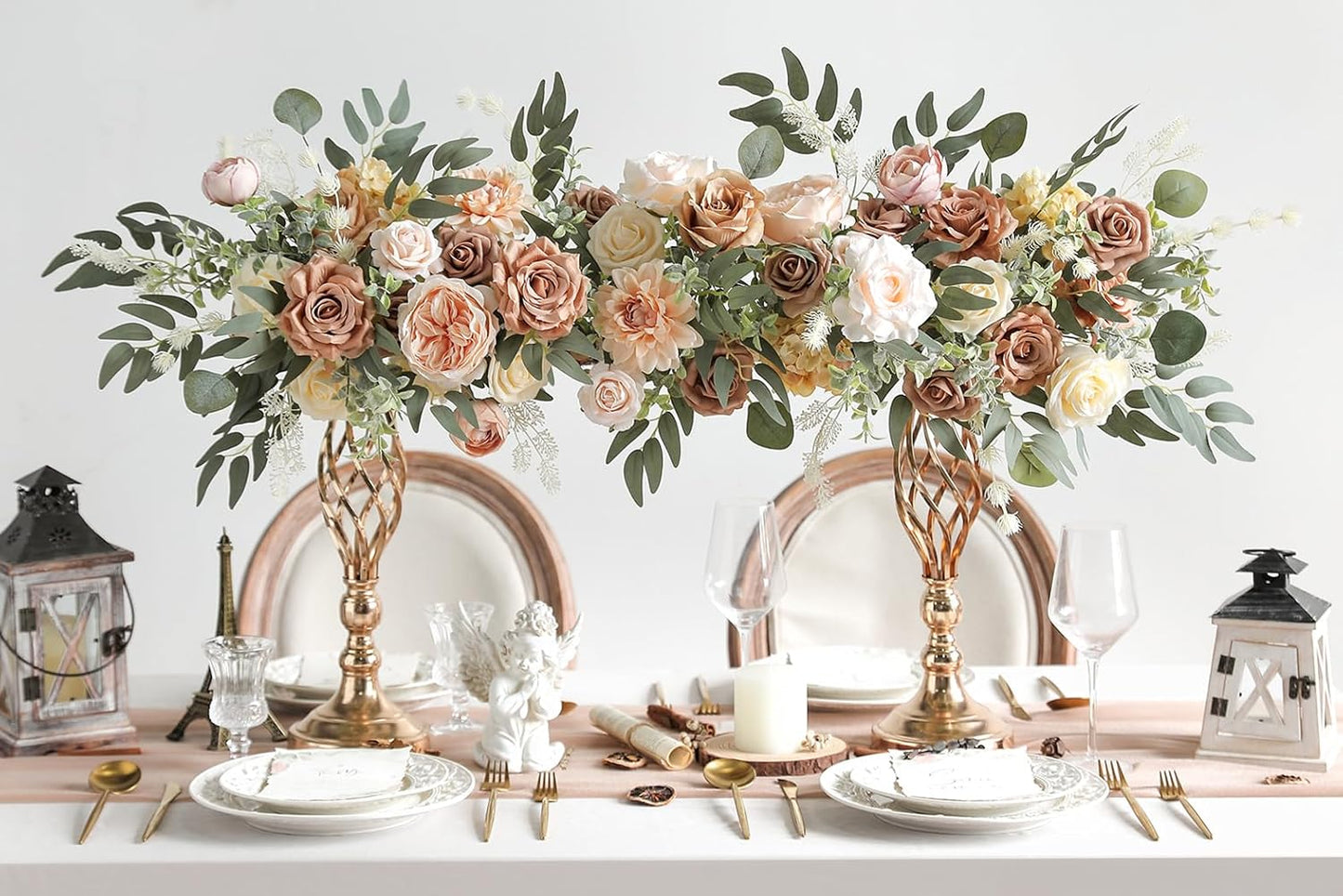 Artificial Flower Combo Box Set Silk Fake Roses for DIY Wedding Flower Bouquet Centerpiece Decoration Baby Shower Party Home Decoration (Nude Color)