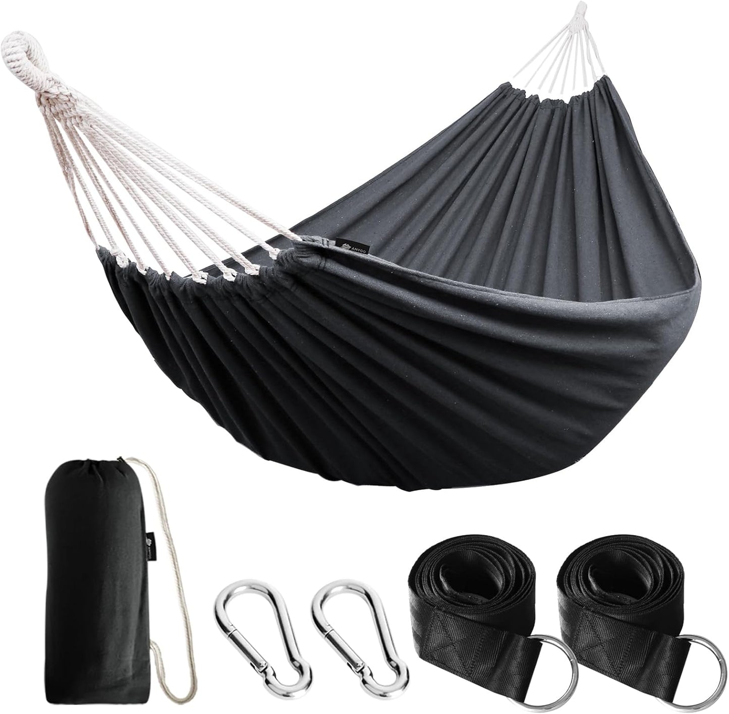 ANYOO Cotton Hammock Portable Camping Hammocks for Hanging Sturdy Garden Comfortable Fabric Hammock with Tree Straps Up to 660lbs with Travel Bag for Camping Outdoor/Indoor Patio Backyard
