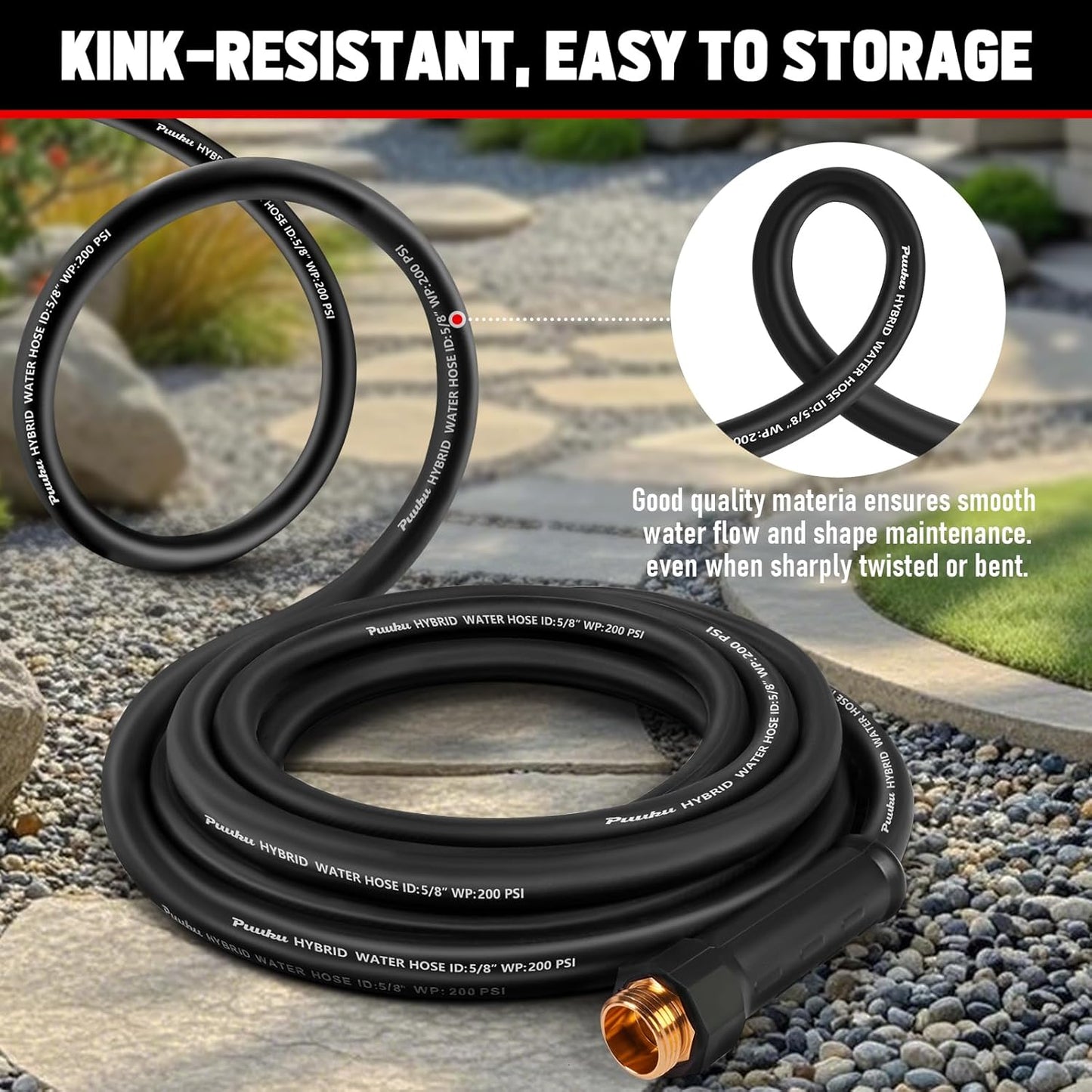 Short Garden Hose 6ft x 5/8", NON-EXPANDABLE Heavy Duty Premium Flexible Water Hose, No Kink, Leakproof, Lightweight Hybrid Hose with Male to Female Fittings for Household、Backyard
