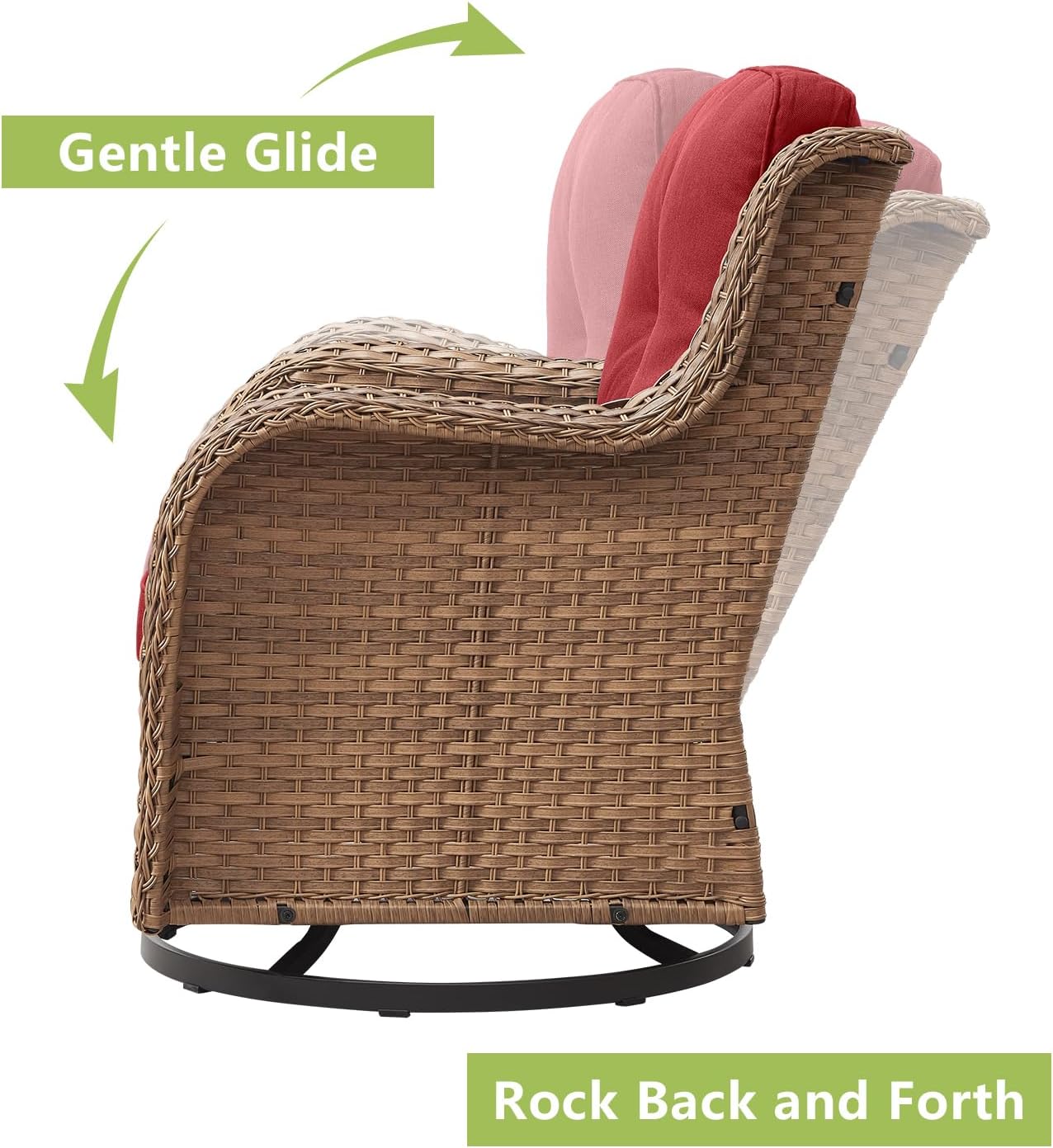 Outdoor Wicker Patio Furniture Set - 5 Piece Rattan Patio Conversation Set with 2 Rocking Swivel Chairs,2 Ottomans and 1 Loveseat for Porch Deck Backyard Garden(Yellow/Red)