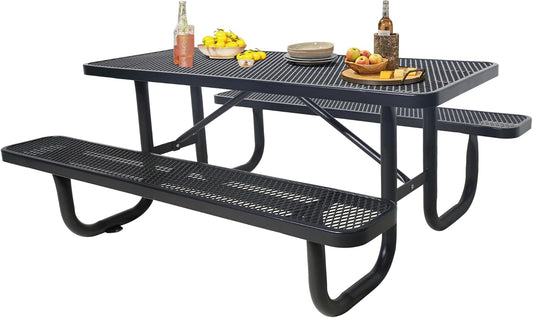 4FT Metal Picnic Tables for Outdoors, Commercial Rectangular Picnic Table and Bench Set for Outside, Patio, Garden, Backyard, Porch, Surface Mount, Black