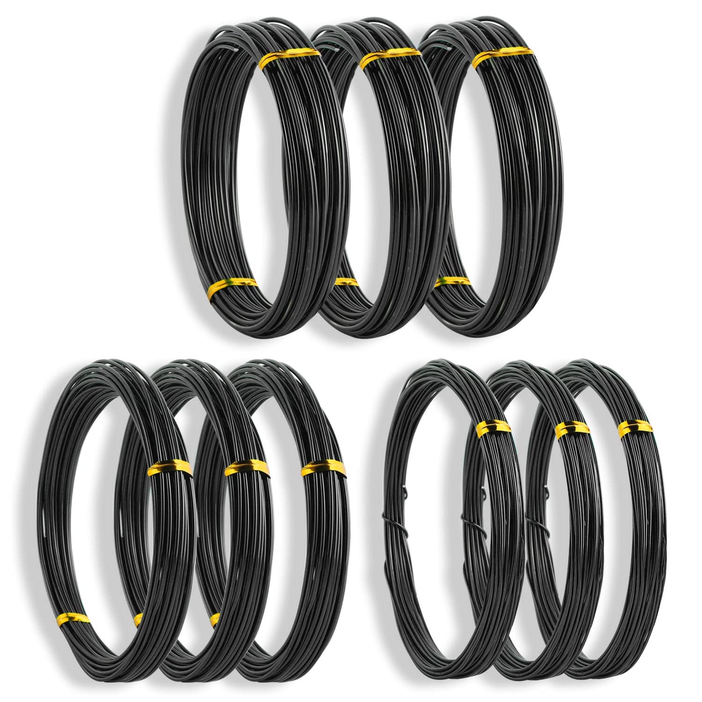 Sanlykate Bonsai Training Wire Kit, 9 Roll Tree Training Wires 295.27 Feet Total, 1.0mm, 1.5mm, 2.0mm Anodized Aluminum Wire Set, Hold Plant Branches Trunks - Black