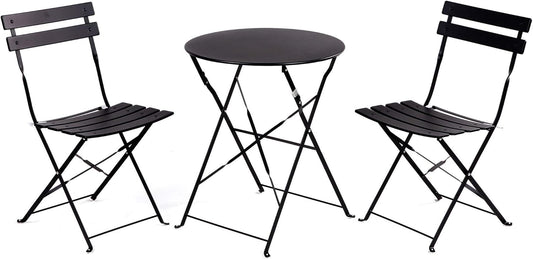 Grand patio Premium Frame Patio Bistro Set, Folding Outdoor Patio Furniture Sets, 3-Piece Patio Set of Folding Patio Table and Chairs, Black