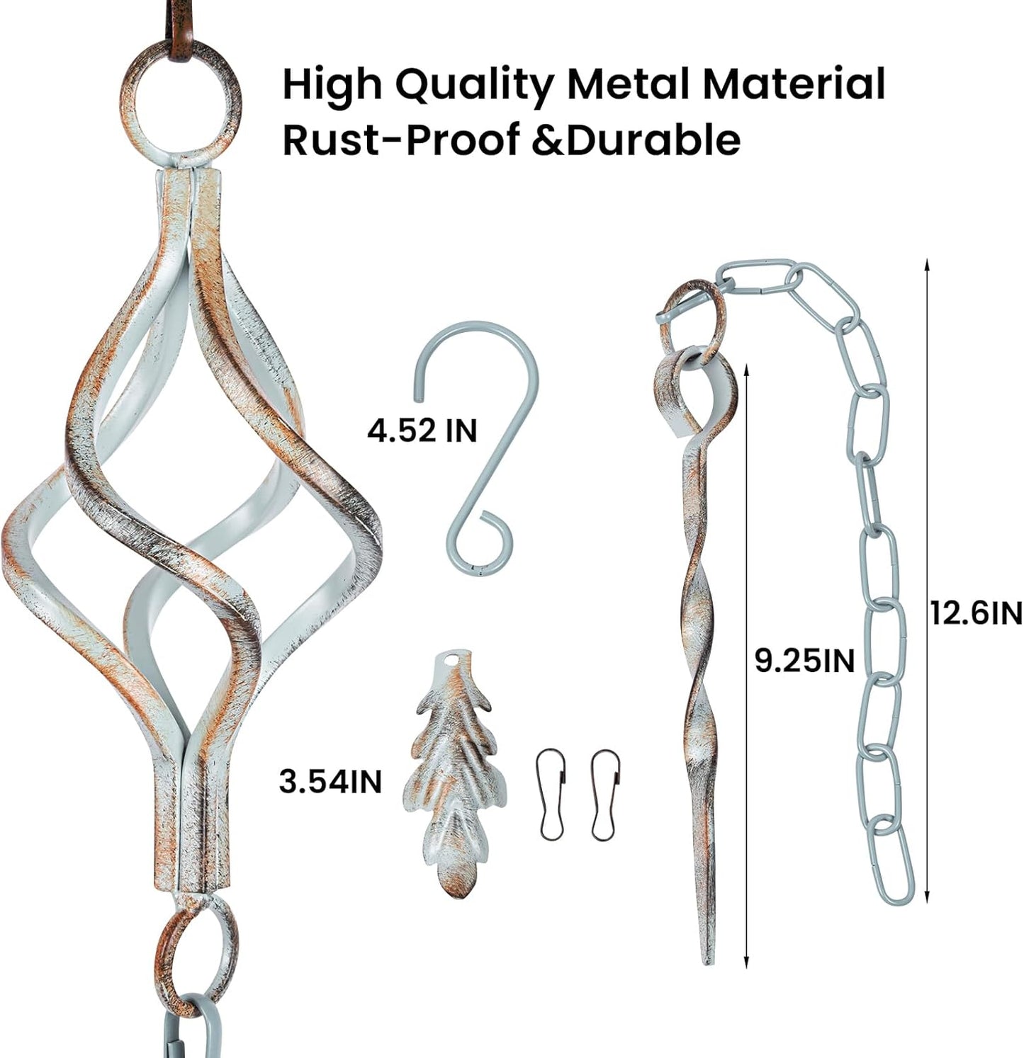 Rain Chain Bird Cage Set 8.5Ft, Not Rust Wrought Iron Rain Chains for Gutters with Adapter Gotta Drain and Sturdy Anchoring Stake,13 Birdcage, 1 Hook, Adjustable Length for Garden (Cyan)