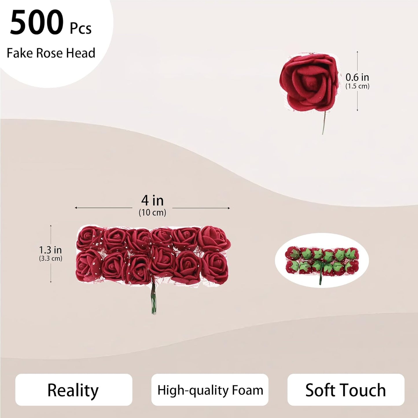 500 Pcs 0.6 Inch Mini Artificial Flowers Head Bulk 5 in 1 Set Faux Foam Fake Small Rose Tiny Baby Flores Bouquet Wreath Gift Hair Clip Home Decoration DIY Craft (Wine Red)