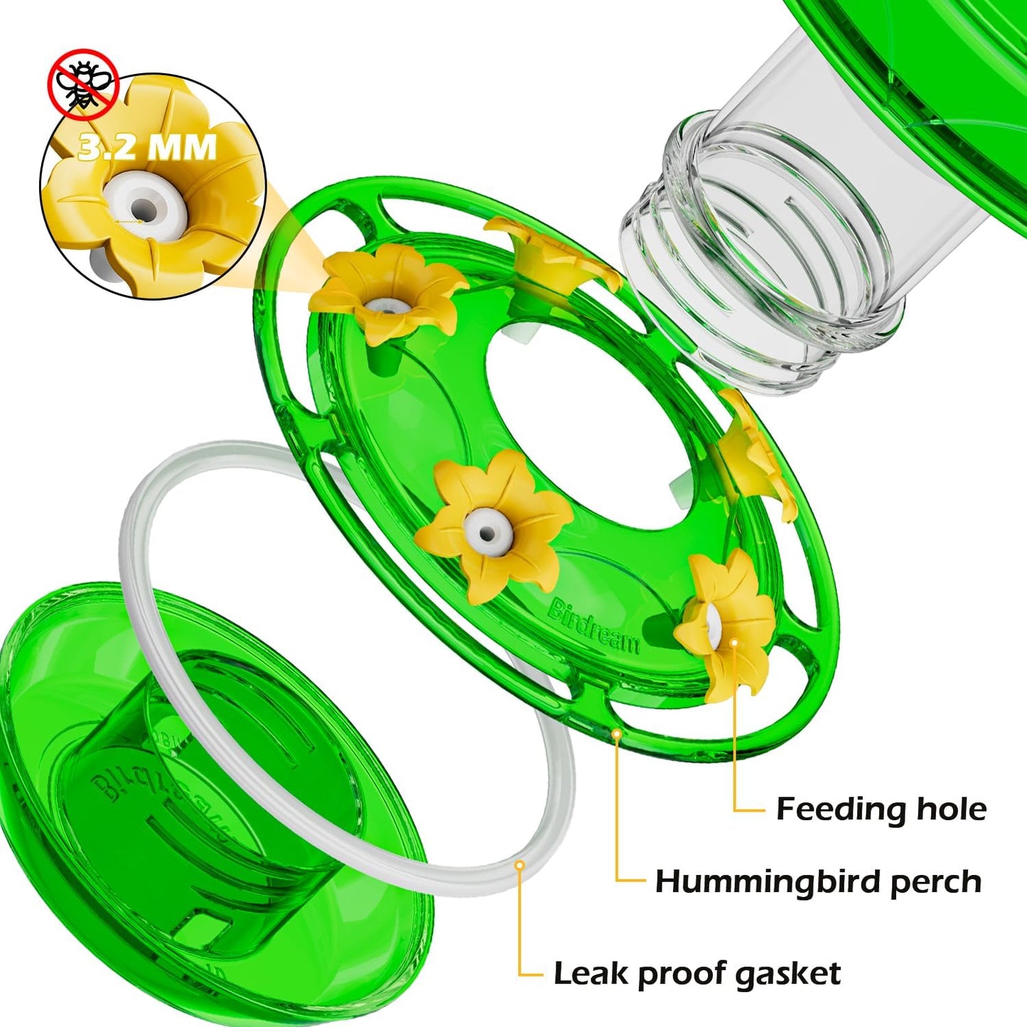 Birdream Hummingbird Feeder for Outdoors Hanging, 20oz Hummingbird Feeders with 5 Bee Guard Feeding Ports & Built-in Ant Moat Brush Leak-Proof for Outside Gifts for Women - Green