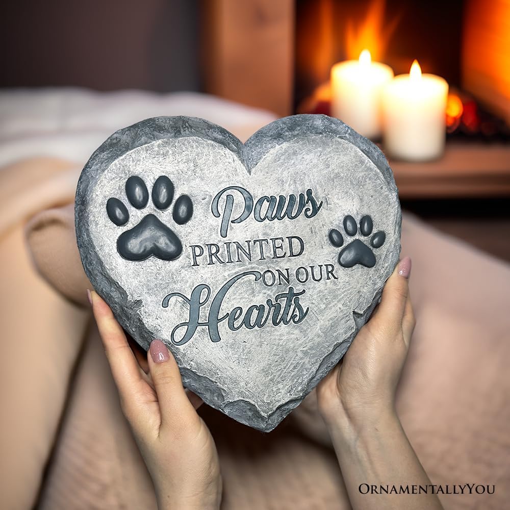 Elegant Resin Stepping Stone, Outdoor Garden Pathway Decoration (Paws Printed on Our Hearts Memorial Stepping Stone for Pet, 9.5" Dog Funeral and Pet Cemetery Decor)