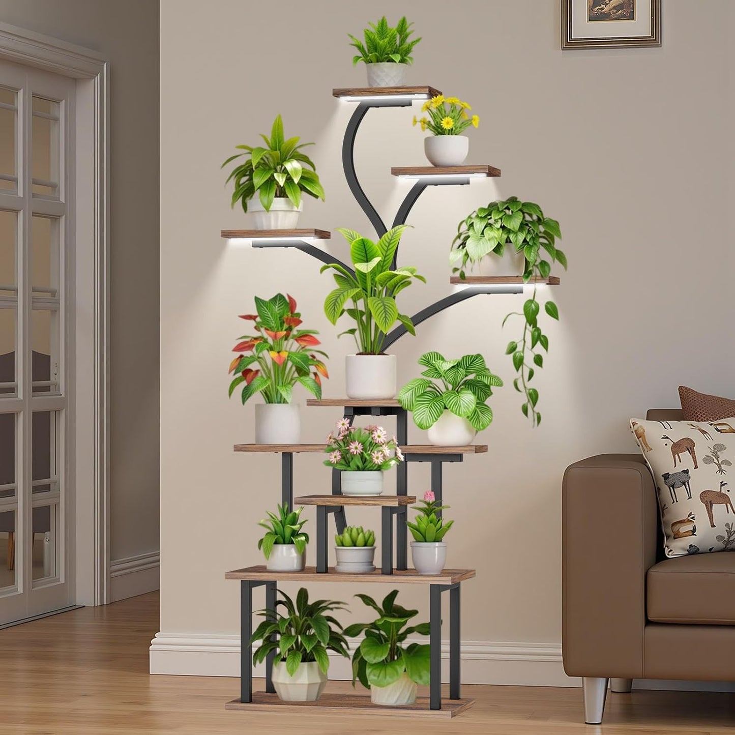 Plant Stand Indoor with Grow Lights - 10 Tiered Indoor Plant Shelf, 65" Corner Plant Stands for Indoor Plants, Tree Shaped Plant Rack for Multiple Plants, Metal Flower Display for Home, Balcony, Patio