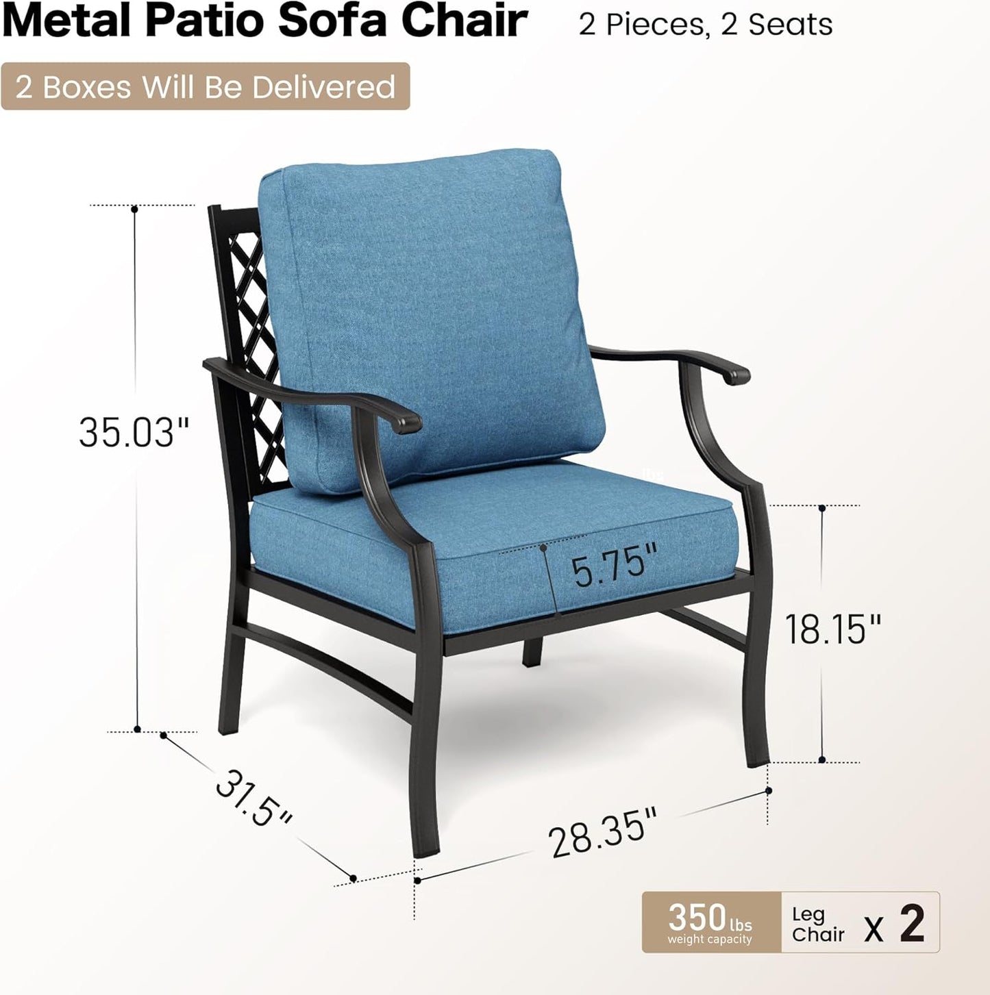 Metal Patio Chairs Set of 2 with 5.75" Extra Thick Cushion, 2 Pieces High Back Outdoor Patio Chairs All Weather Outdoor Furniture Seating for Deck Backyard Balcony Front Porch, Navy