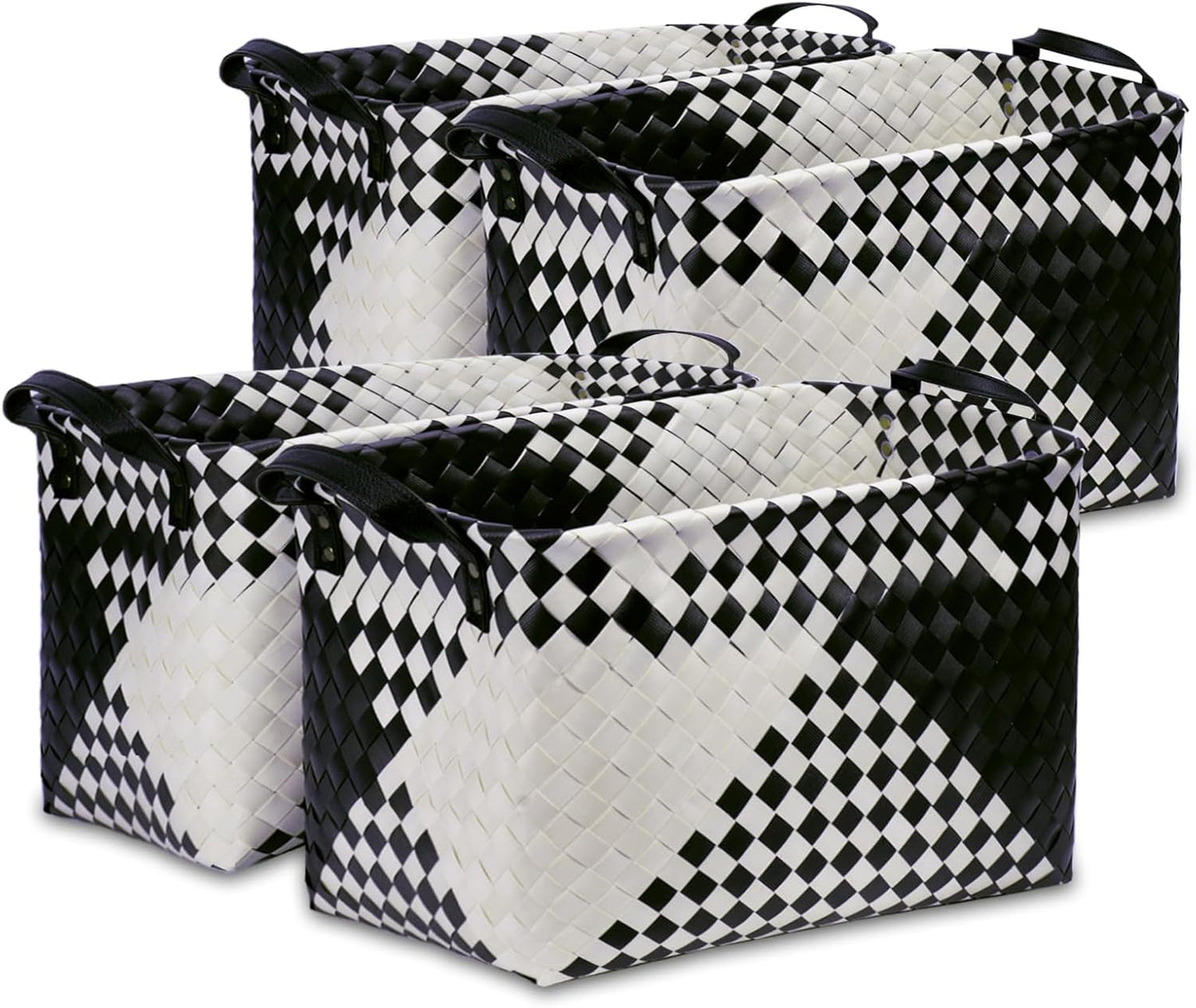 BROWNLILY Handwoven Clothes Basket Laundry Hampers Large Wicker Storage Baskets for Shelves Blankets Closet Storage Bins Car Bedroom Bathroom Organizers and Storage Bath (Pack of 4, Beige & Black)