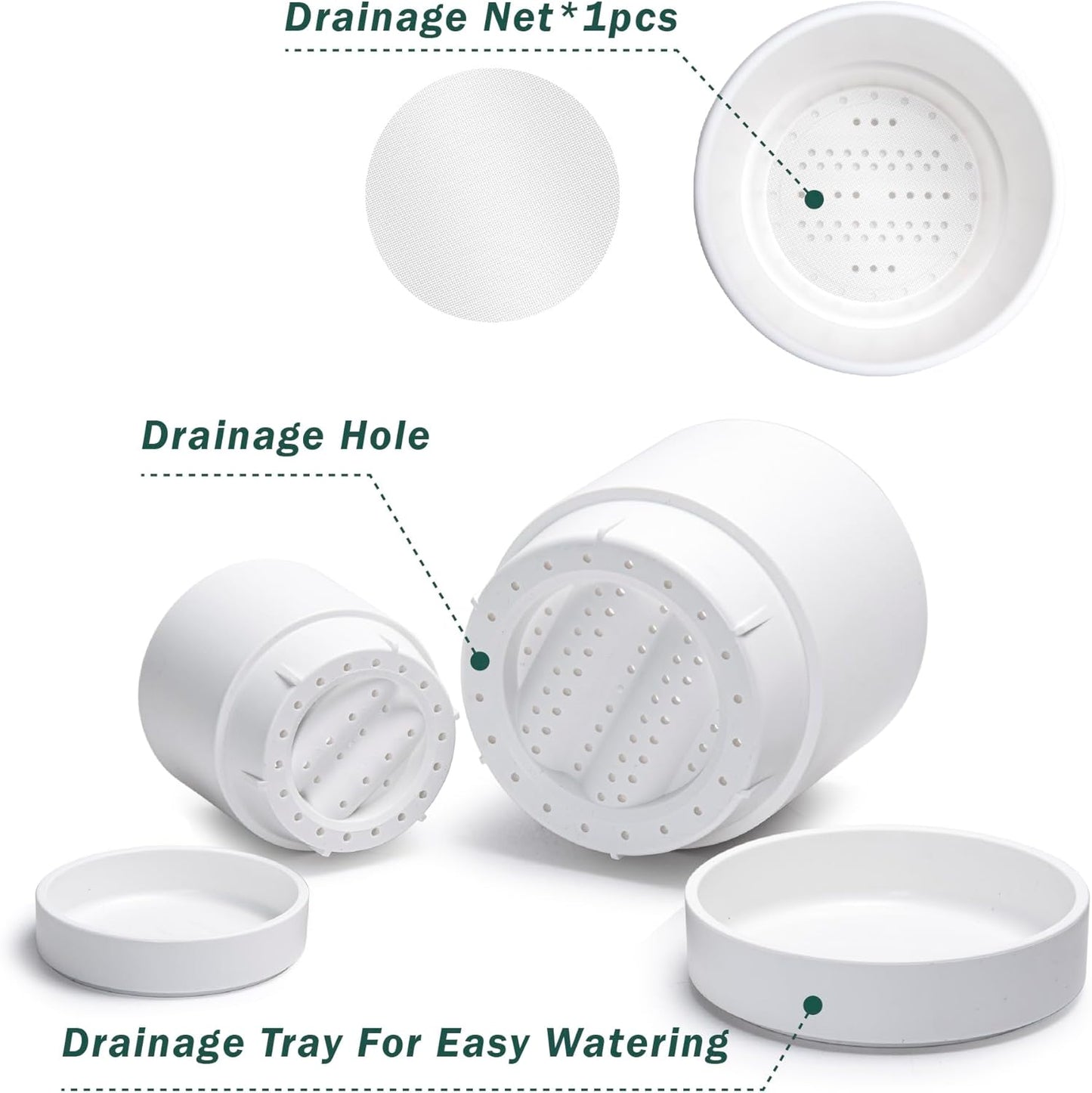 Phoenix Vine 6 Inch and 8 Inch Planter Pot with Drainage Hole & Deep Water Catch Tray Saucer, Straight Cylindrical Round Pot for Plants, Matte White, 23-A-1-Y