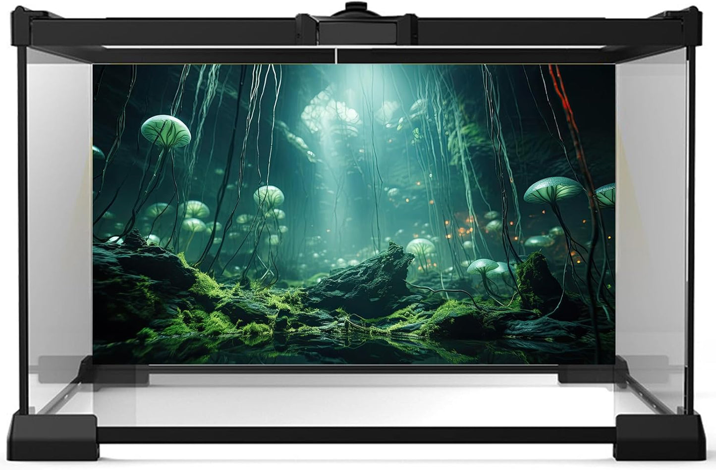 Aquarium Background Foggy Stone Mushroom Green Moss Fish Tank Background Mysterious Green Seaweed Scenery Aquarium Backgrounds White Mushroom Reptile Tank Enclosure Backgrounds Wallpaper 24x16in