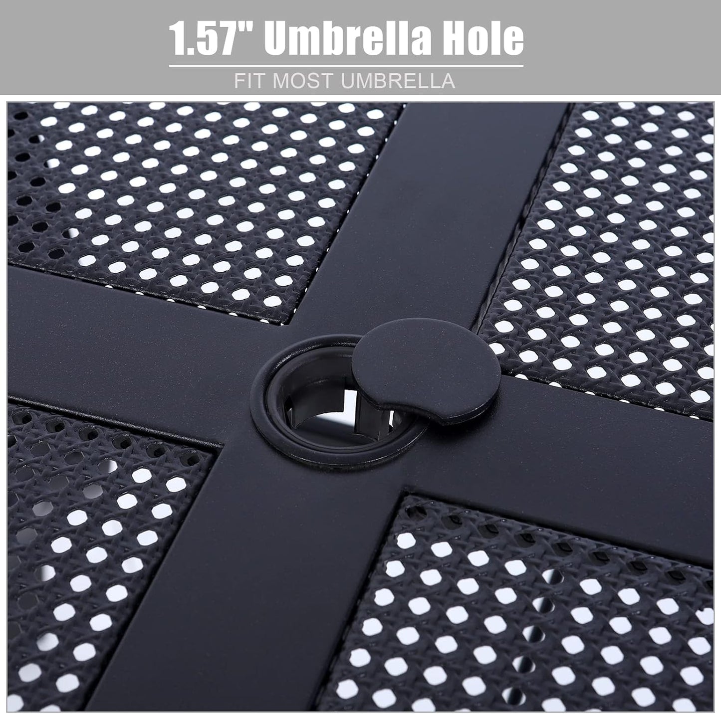 PHI VILLA 37 Inch Outdoor Dining Table Metal Steel Mesh Patio Dining Table Umbrella Table with 1.57" Umbrella Hole (Mesh)