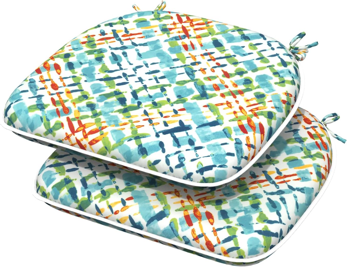 Indoor/Outdoor Chair Cushions 16x17 Inch, Patio Chair Cushions with Ties, All Weather Seat Cushions for Patio Furniture Home Garden Chair Use, Set of 2,Acapa Opal Geometric
