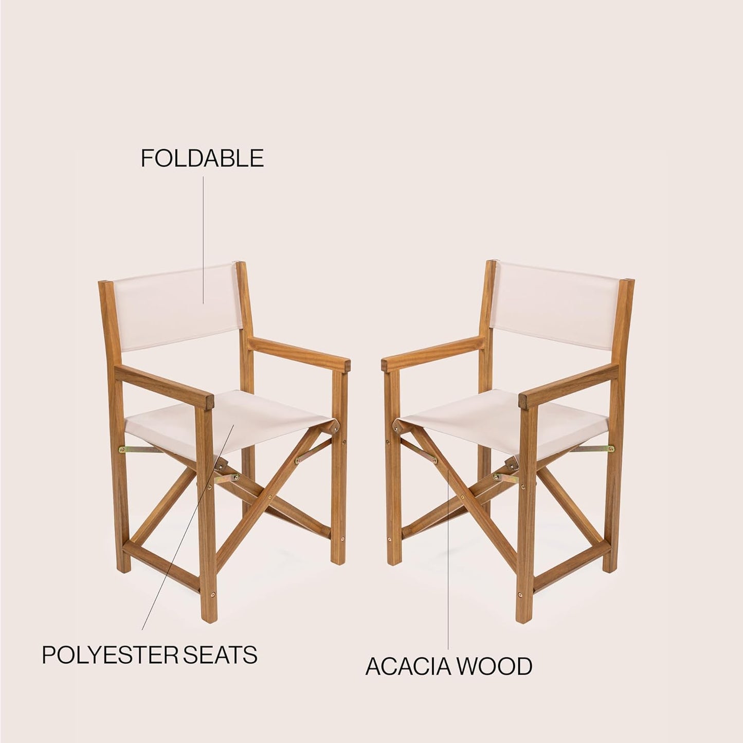 JONATHAN Y DRC1000B-SET2 Cukor Classic Vintage Outdoor Acacia Wood Folding Director Chair with Canvas Seat Classic, Vintage, Mid-Century, Modern, Traditional, Coastal, Beige/Teak Brown (Set of 2)