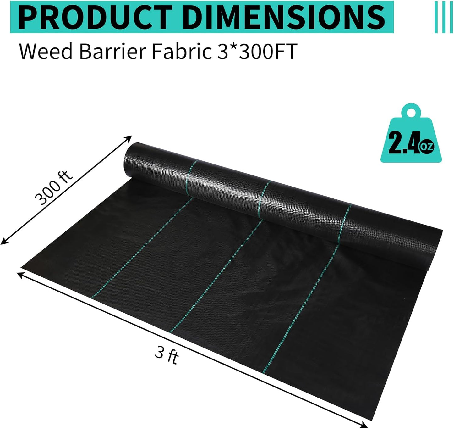 3ftx300ft Heavy Duty Weed Barrier Landscape Fabric – Durable Woven Driveway Garden Cloth for Weed Control, Ground Cover, Landscaping – Long-Lasting Geotextile Fabric – 2.4oz