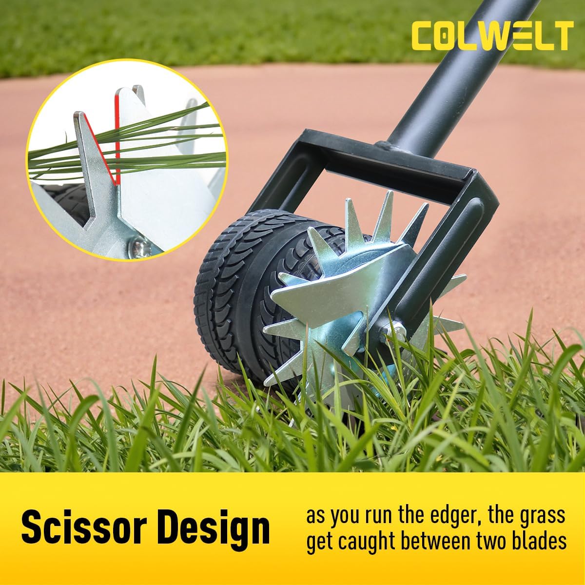 Colwelt Wheel Rotary Edger Lawn Tool 59’’, Manual Grass Edger Tool with Wheel with Extra-Wide Rubber Wheel, Garden Edger with Reinforced Bracket, Rotary Edging Tool for Landscaping Sidewalks Driveways