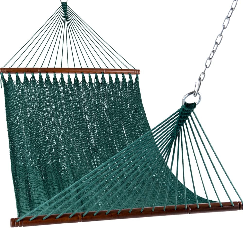 Lazy Daze Hammocks 10.5 FT Double 2 Person Caribbean Rope Hammock, Hand Woven Polyester Hammock with Spreader Bars, for Outside Outdoor Backyard Patio Poolside,450 LBS Capacity, Green