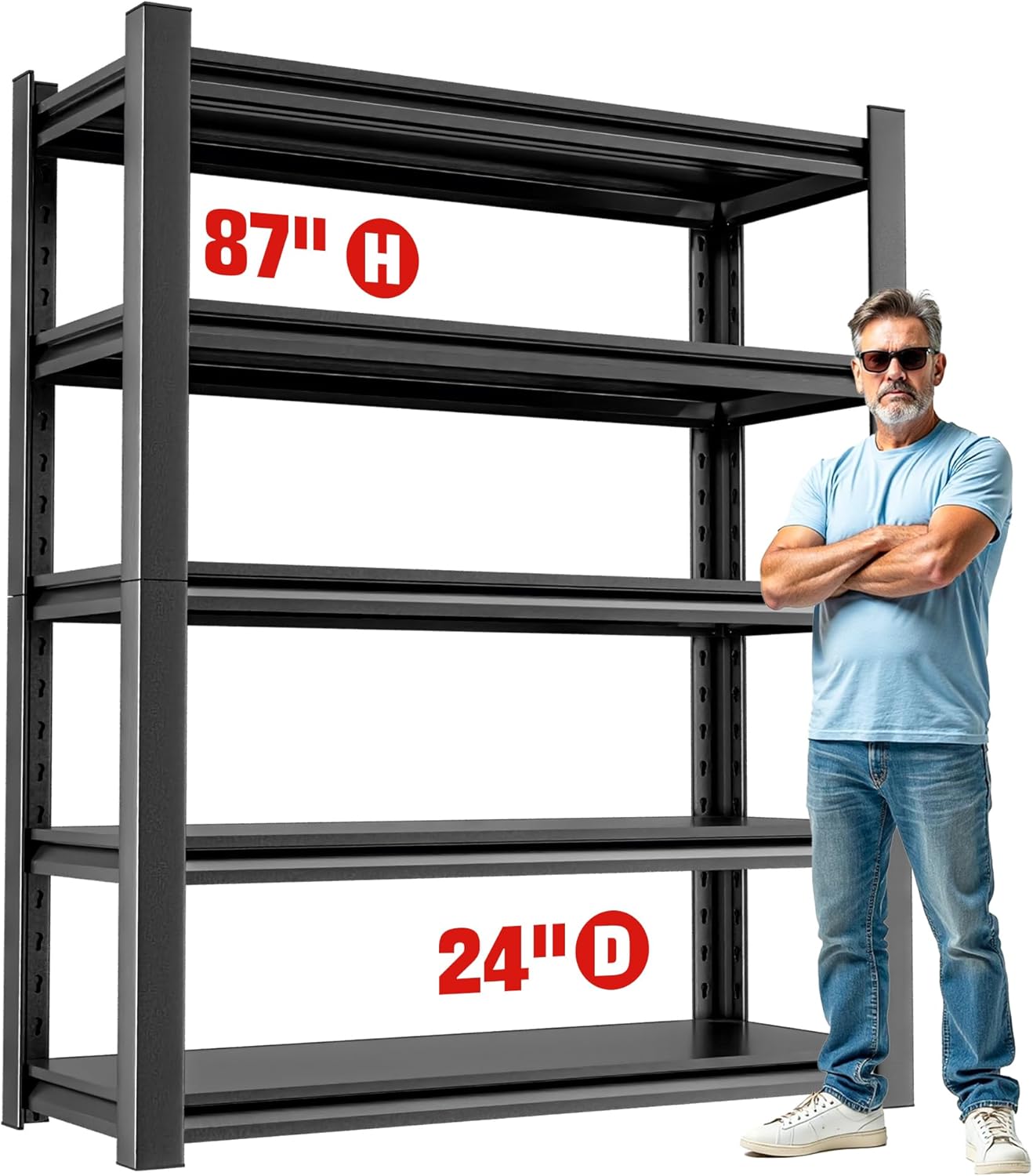 Heavy Duty Metal Garage Shelving Unit, 5 Tier Storage Shelf for Garage, Utility, and Industrial Use - Sturdy Garage Storage Shelf Organizer, Metal Shelving for Garage Storage 24"D x48"W x87"H（5 pcs）