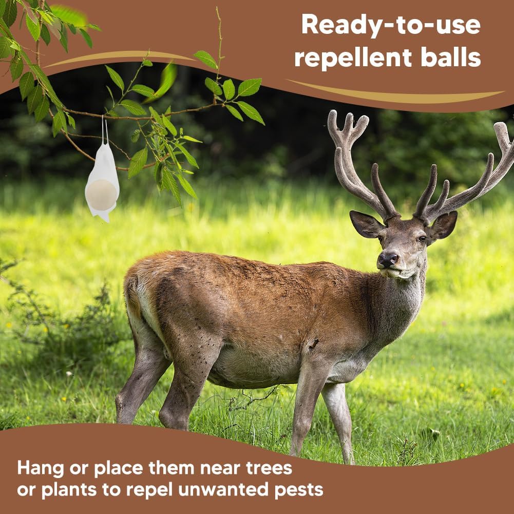 Deer Repellent, Rabbit Repellent Outdoor, Deer Deterrent for Plants, Keep Rabbits Out of Backyard, Deer and Rabbit Repellant, Deer Repellant Balls for Flowers Shrubs & Trees-8 Packs