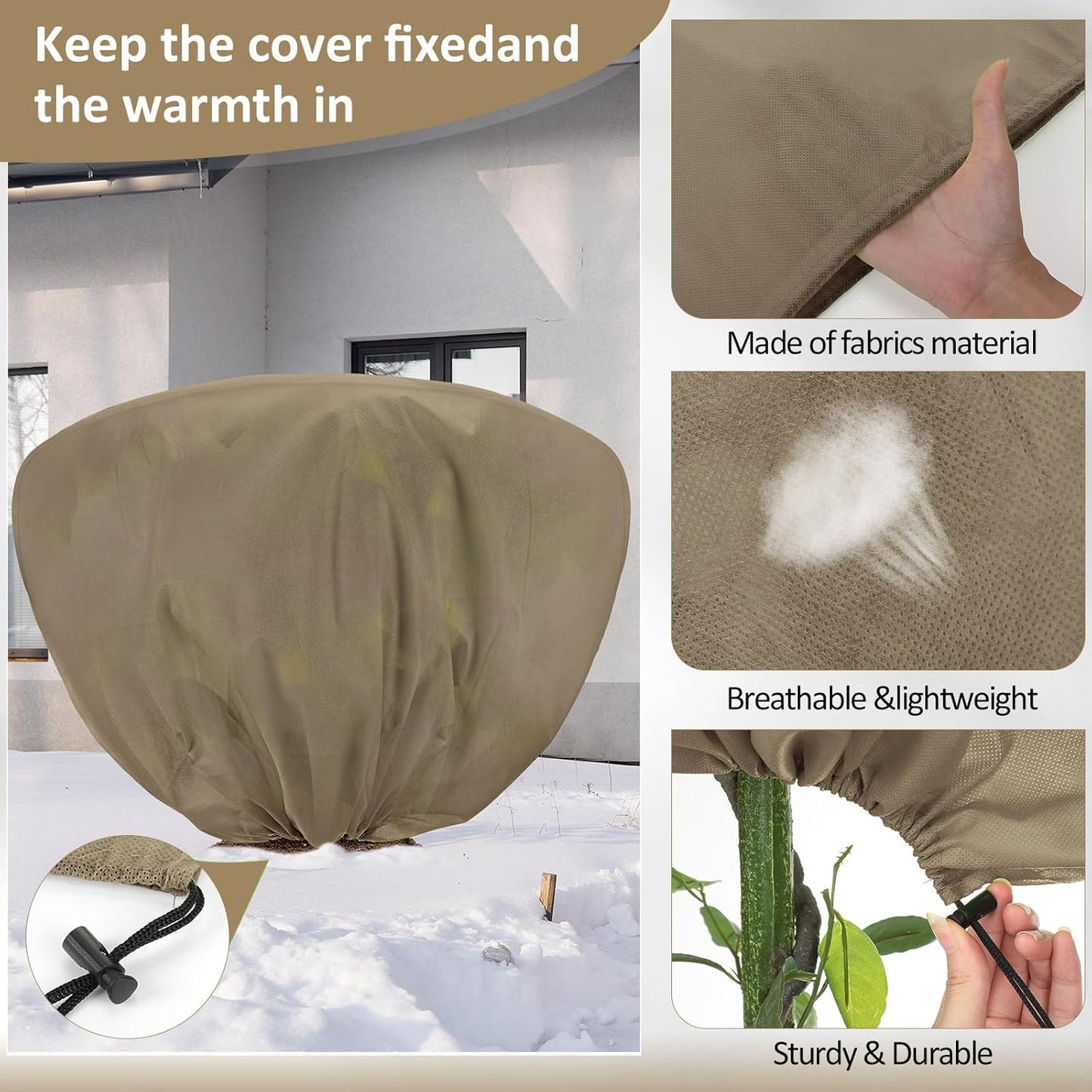 12 Pcs Winter Plant Covers Freeze Protection 39.4x23.6 Inch Horizontal Shrub Tree Rose Plant Protection Bags Frost Blanket with Drawstring for Fall Winter Outdoor Garden Planting (Brown)