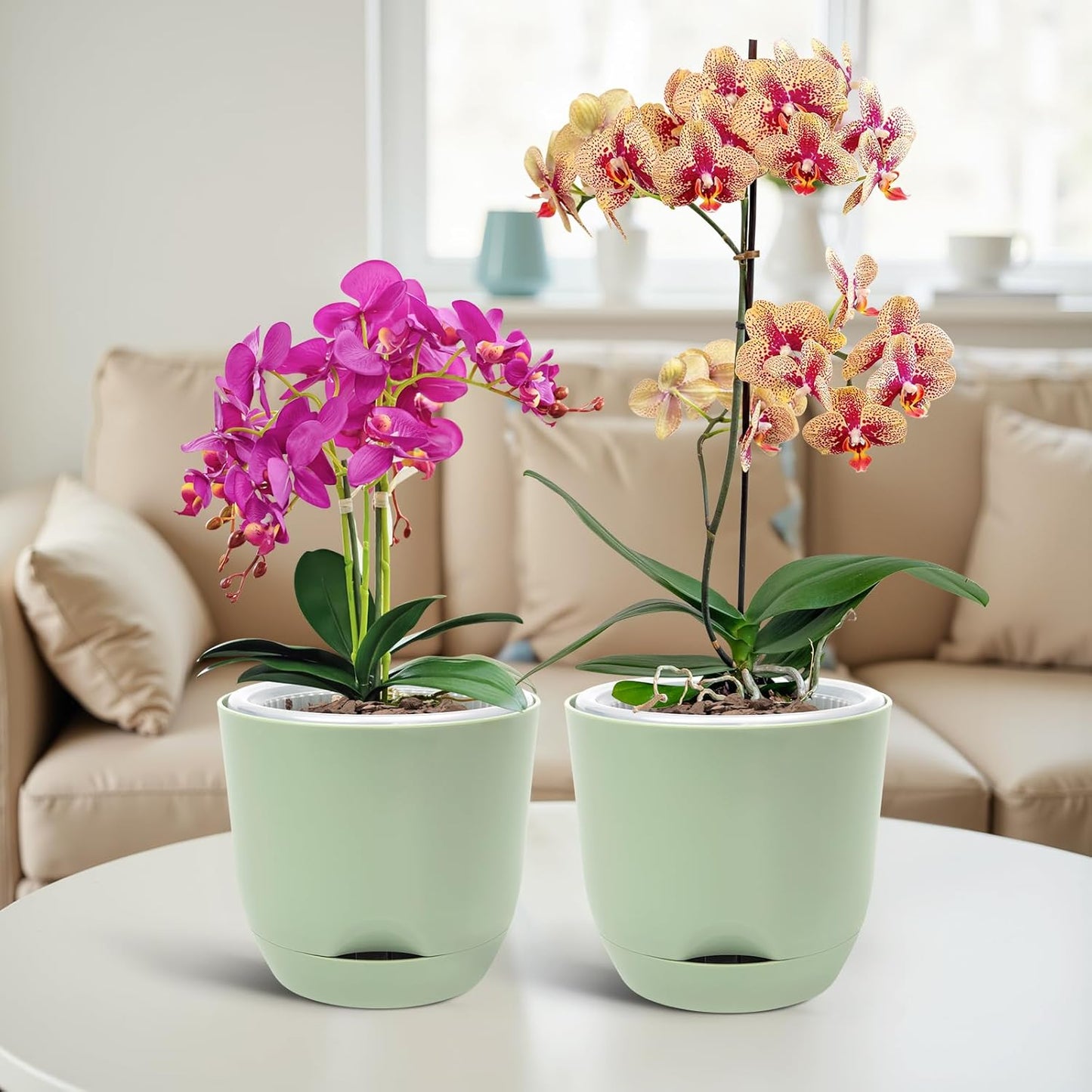 QCQHDU 2 Pack Orchid Pots with Holes for Repotting, Double-Layer and Self Watering Orchid Pot with Good Air Circulation