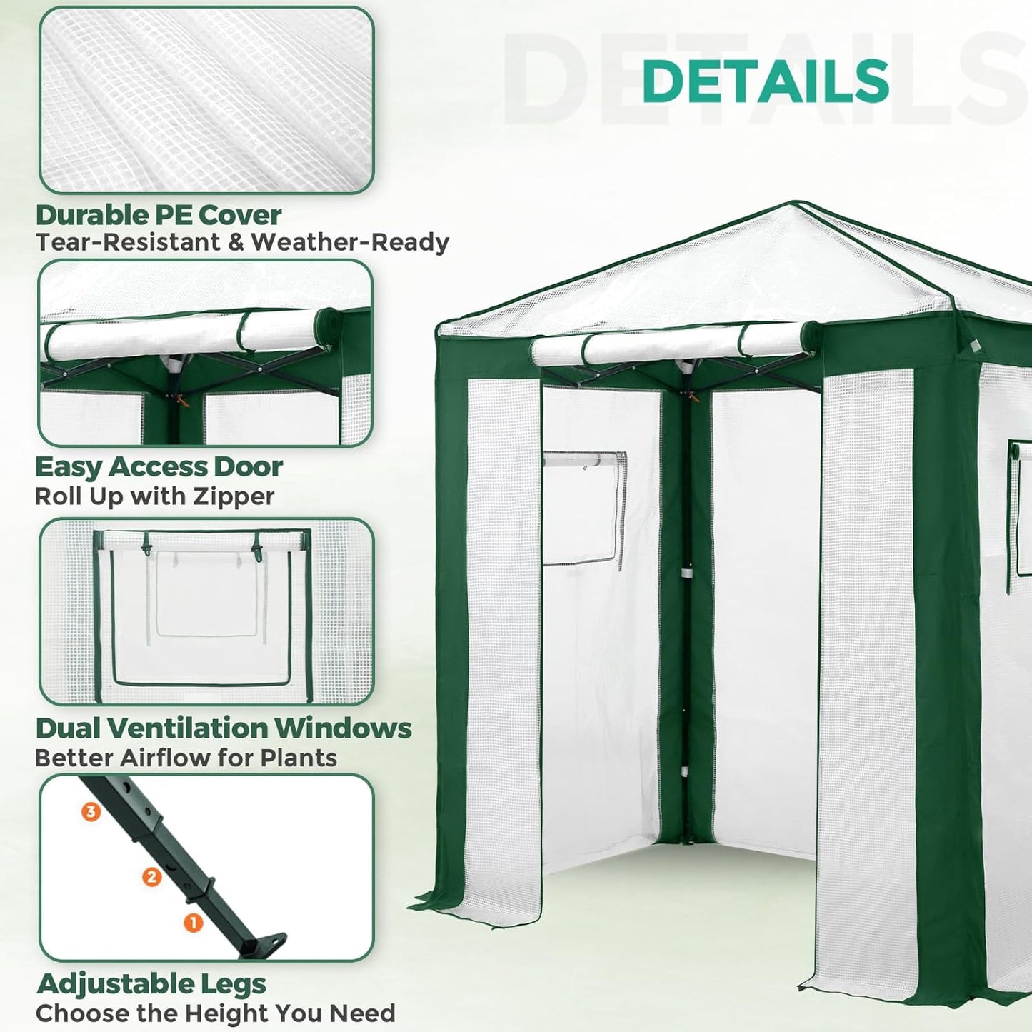 EAGLE PEAK 6x4 Portable Walk in Greenhouse with Polyester Reinforced Corners, Instant Pop up Indoor Outdoor Gardening Green House, Roll Up Zipper Entry Door and Mesh Windows, Green/White