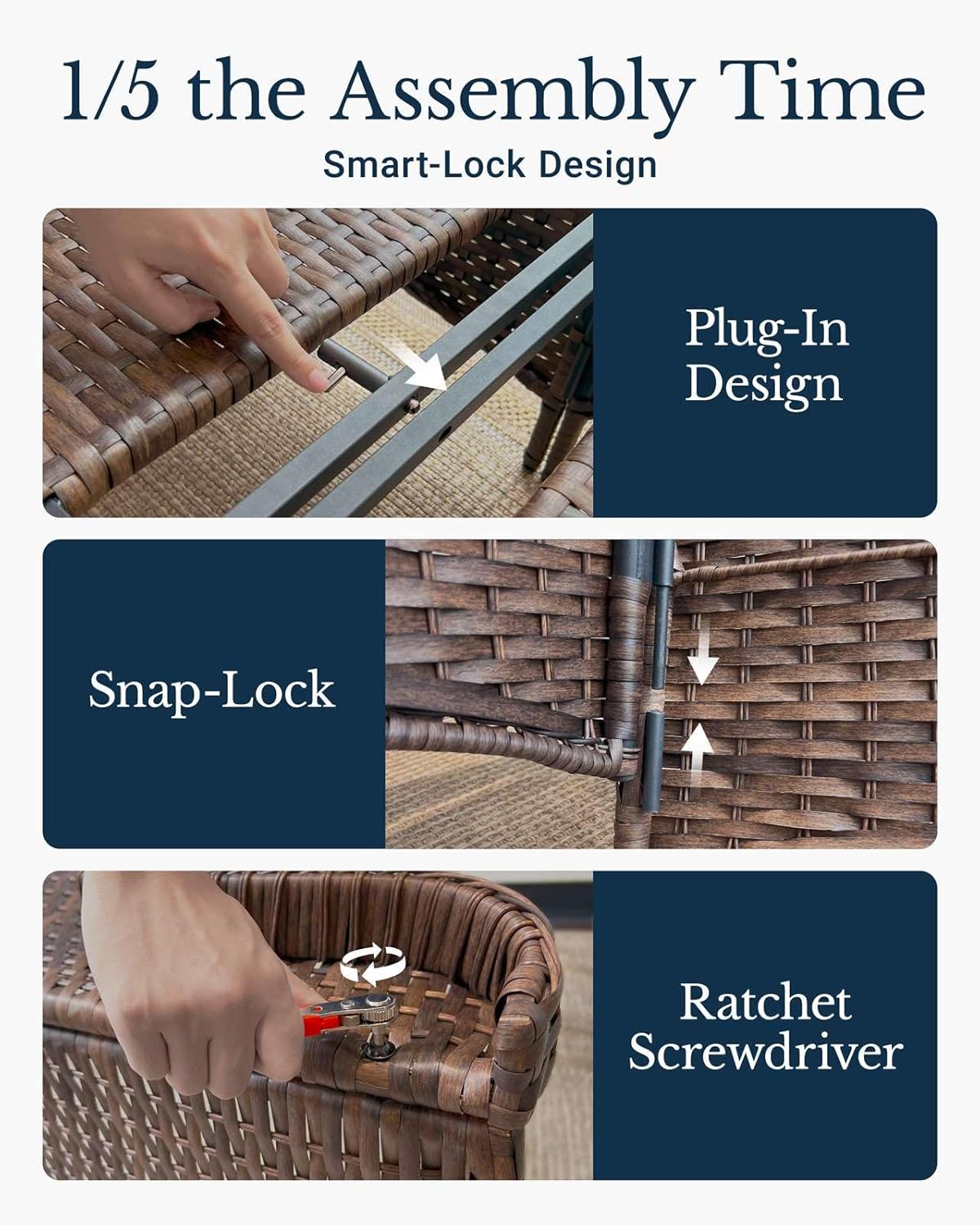 HILLGA Luxury Patio Furniture Set with 6-Inch Thick Cushions, High Back Outdoor Swivel Rocker Chairs and Patio Loveseat, 5-Piece All Weather Conversation Set for Porch Deck Pool Yard, Blue (V3)