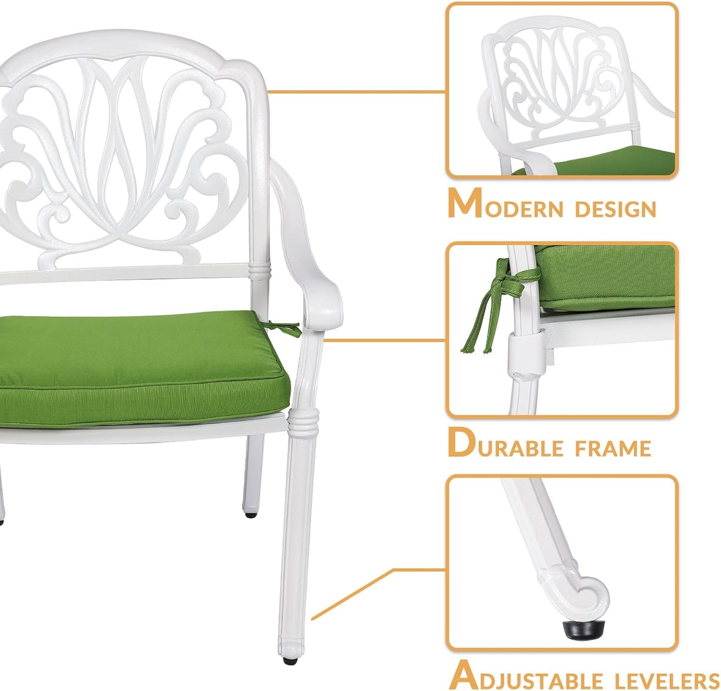 3-Piece Outdoor Patio Dining Set, All-Weather Cast Aluminum Patio Furniture Set for Backyard Garden Deck with 2 Cushioned Chairs and 31” Round Table, 2" Umbrella Hole, White