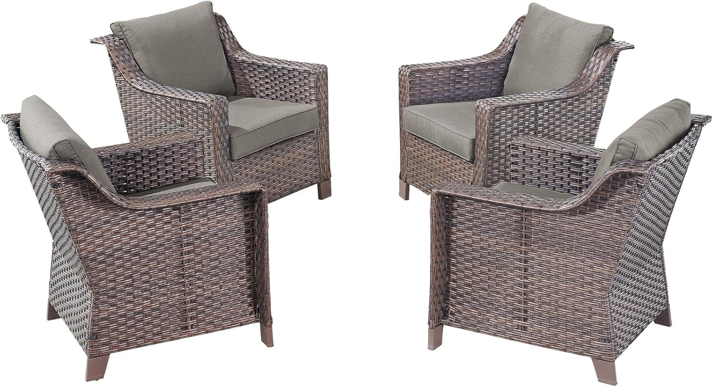 Outdoor Wicker Patio Chairs Set of 4 - Heavy Duty Outside Rattan Lawn Chair for Front Porch Balcony Backyard Yard Deck Poolside Apartment – Brown/Grey