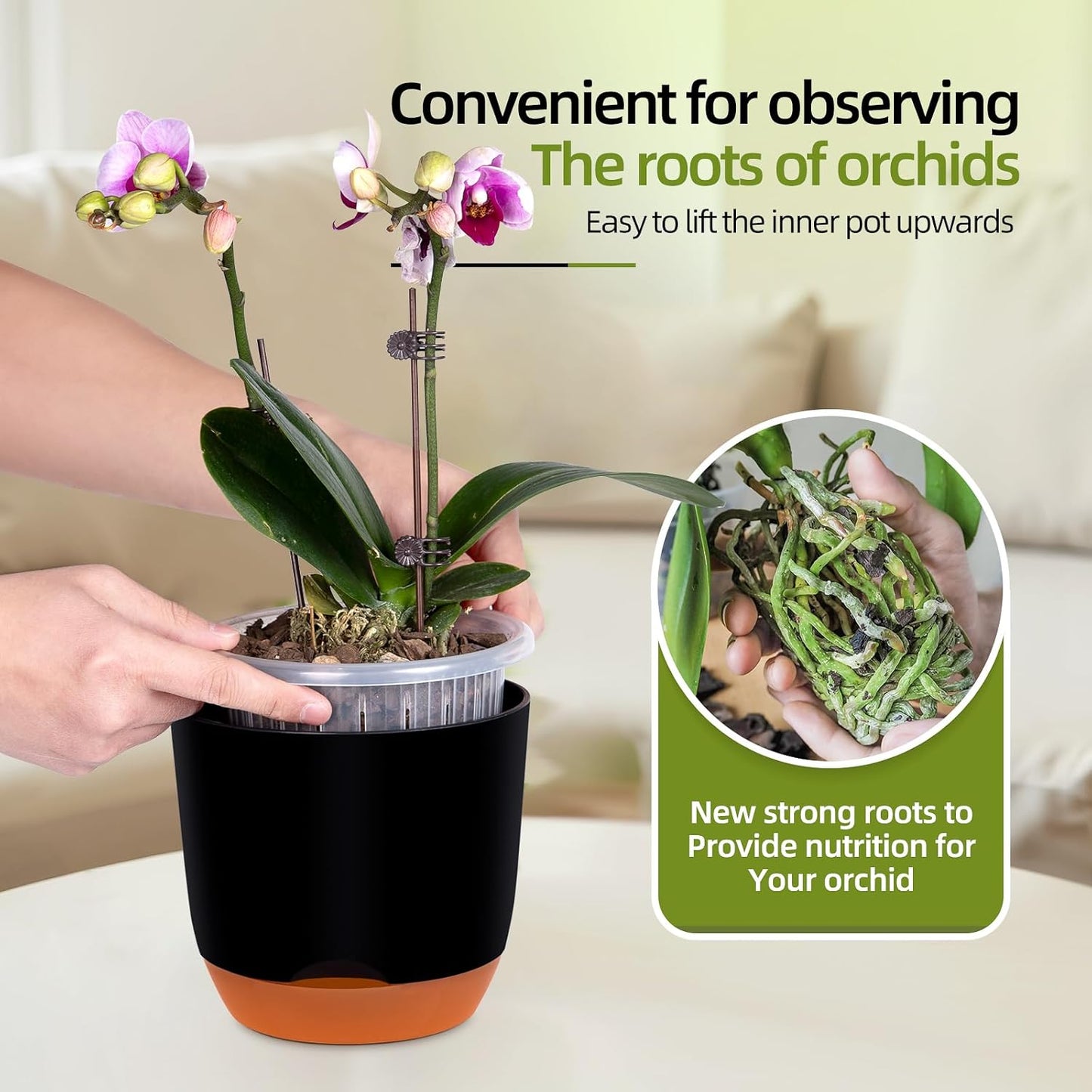 QCQHDU 2 Pack Orchid Pots with Holes for Repotting, Double-Layer and Self Watering Orchid Pot with Good Air Circulation