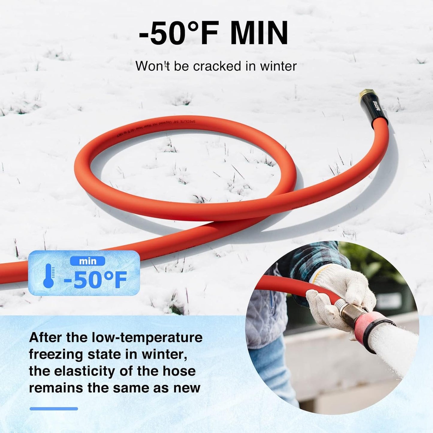 3/4" Hot/Cold Garden Water Hose 125 ft, -50℉-190℉,Flexible & Lightweight With 3/4" Brass Fittings for Yard, Outdoor, Farm, Red