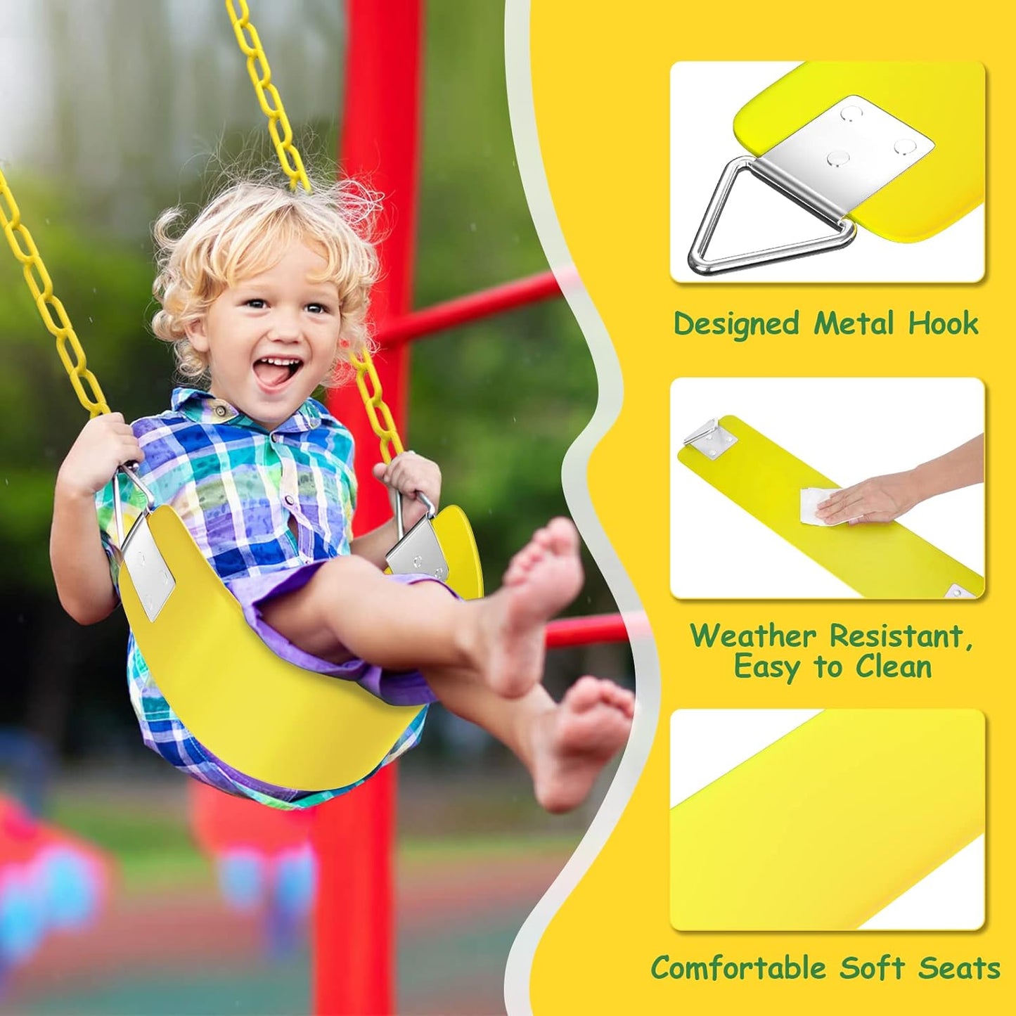 AGPTEK Swing Seat, 30.4 x 6 x 0.27 Inch Yard Swing for Kids & Adults with Metal Triangle Ring - Yellow (113KG /250LB Weight Limit)