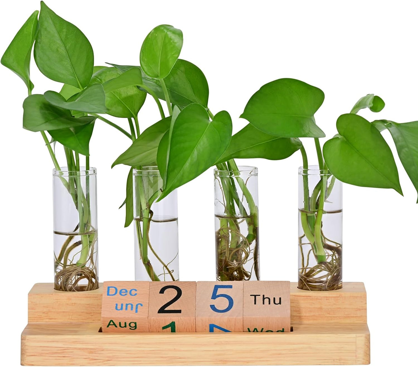 Propagation Vases for Plants, with Block Calendar for Desk, for Home and Desk Decor, Perfect Gardening Gifts for Women, Mom, Teacher, Horticulturist(Light Wood Color)