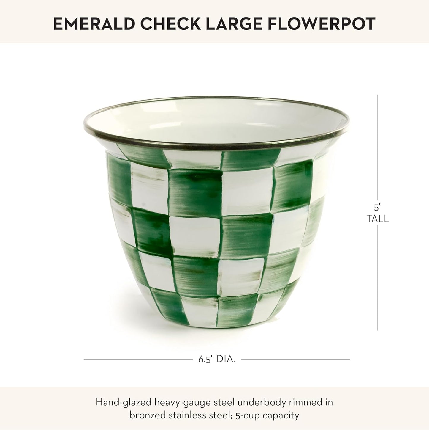 MACKENZIE-CHILDS Flowerpot, Decorative Garden Pot for Growing Plants, Green-and-White Emerald Check