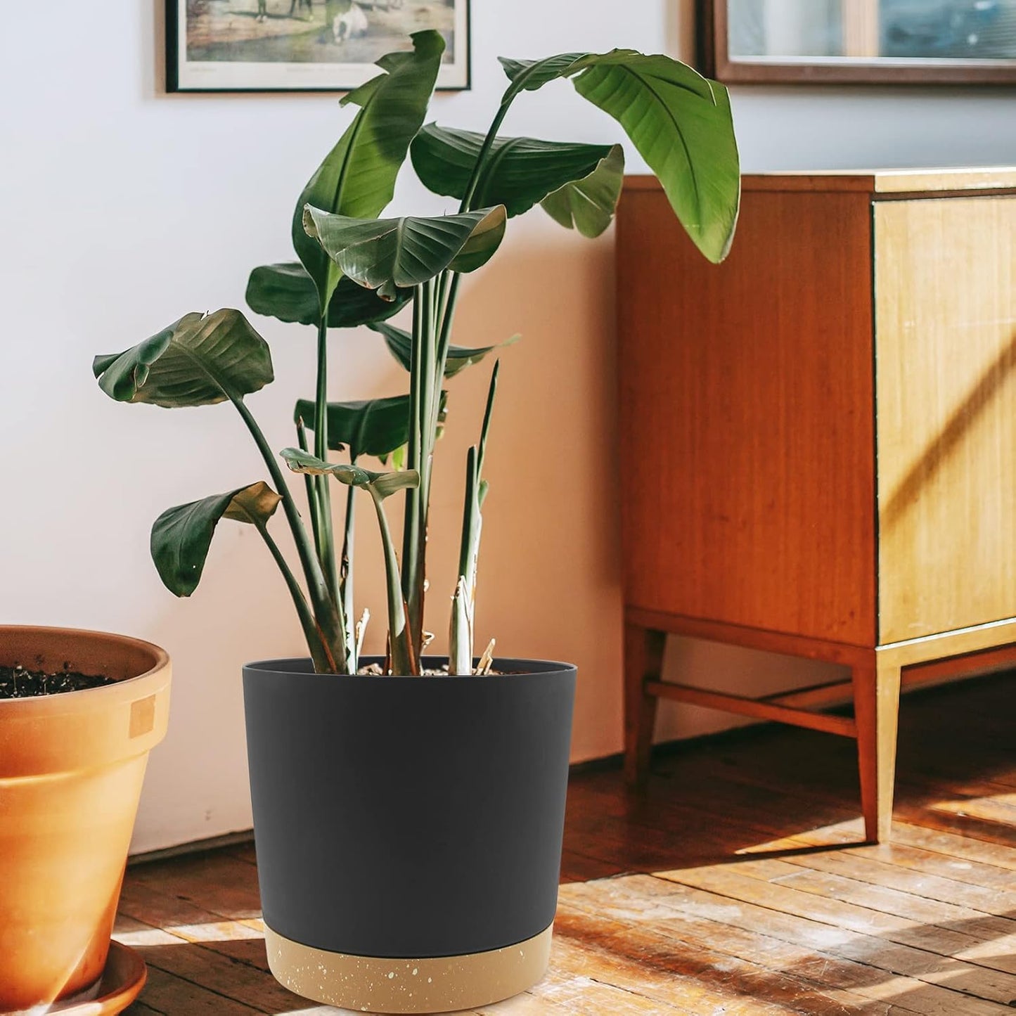 QCQHDU 10 inch Plant Pot, 2 Pack Planters for Indoor Plants with Drainage Holes & Saucer, Outdoor Flower Pots Home Garden Modern Decor