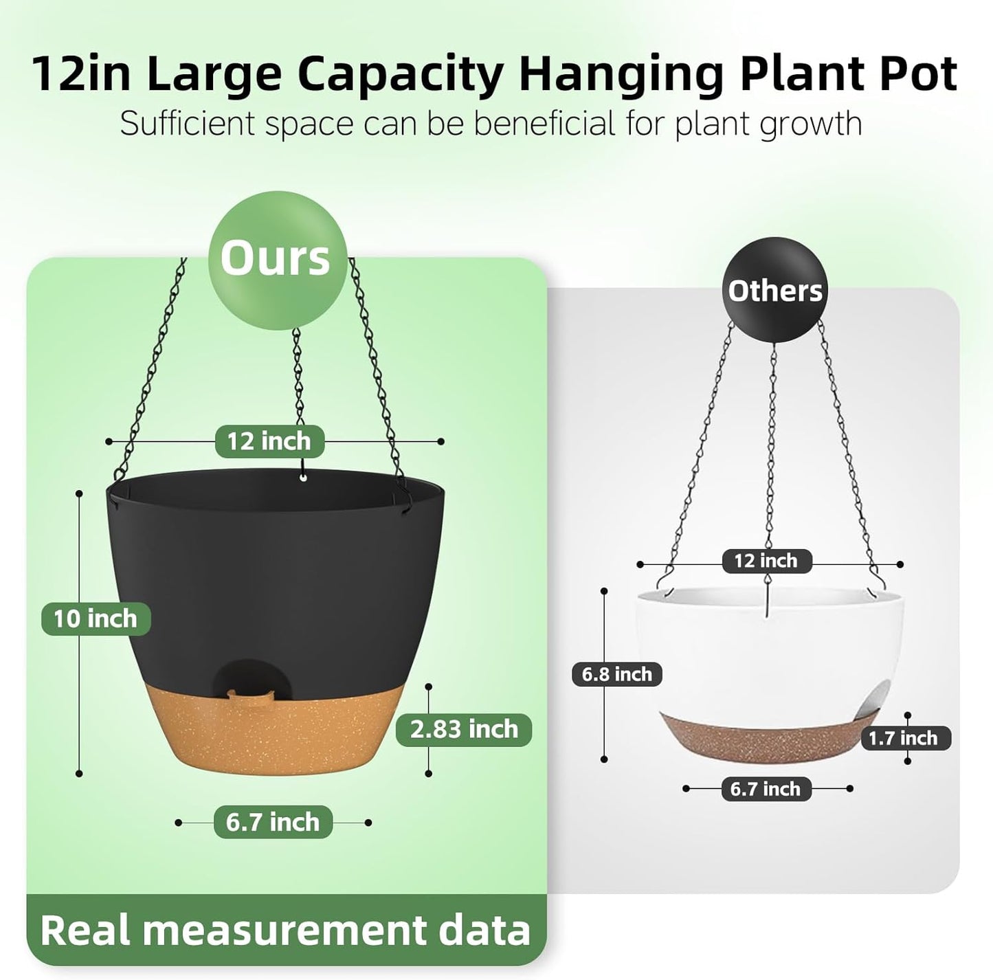 ZMTECH 12 Inch Hanging Planters for Indoor Outdoor Plants, 1 Pack Self Watering Hanging Plant Pots with Drainage Holes and Removable Saucer, Plastic Flower Hanging Pots with Watering Lip (Green)
