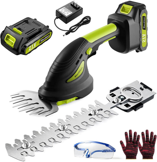 Cordless Hedge Trimmer with Battery and Charger Included, 2 in 1 Handheld Small Electric Bush Trimmers/Grass Cutter Yard Tool for Shrub,Tree,Lawn, Battery Powered Hedge Clippers for Garden