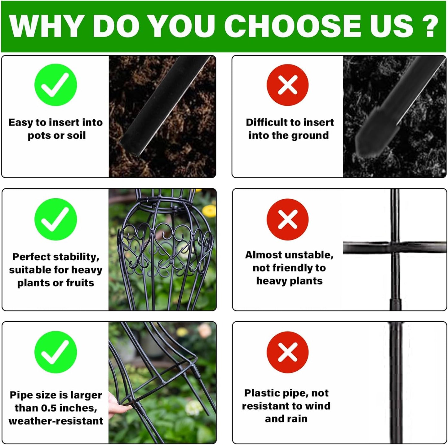 Obelisk Metal Garden Trellis for Climbing Plants - 29.5 in by 6.3 in Durable Iron Structure, Easy Assembly, Perfect for Potted Vines & Roses - Modern Vertical Gardening Support