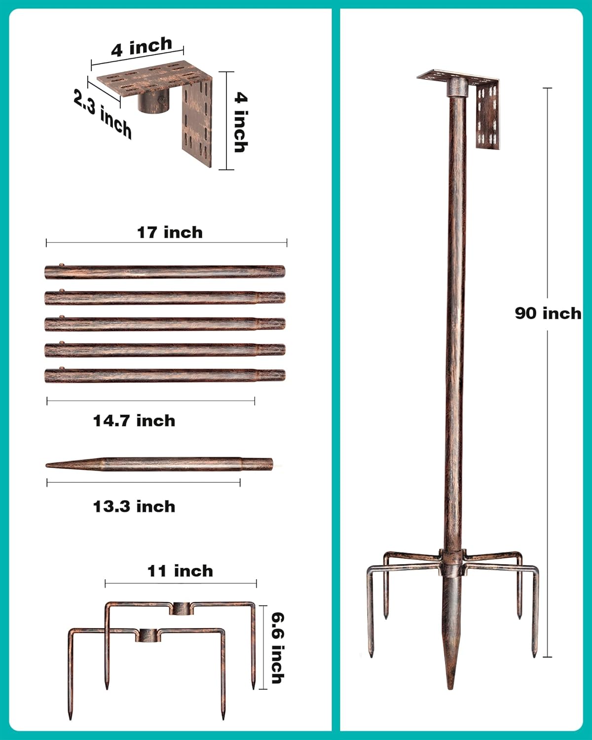 Bird Feeder Pole – 90 Inch Height Bird House Pole with 1-Inch Dia Heavy Duty for Birdfeeders, Feeding Stand with Mount Kit for Outdoor, Slip-Fit Connection, Copper Brushed