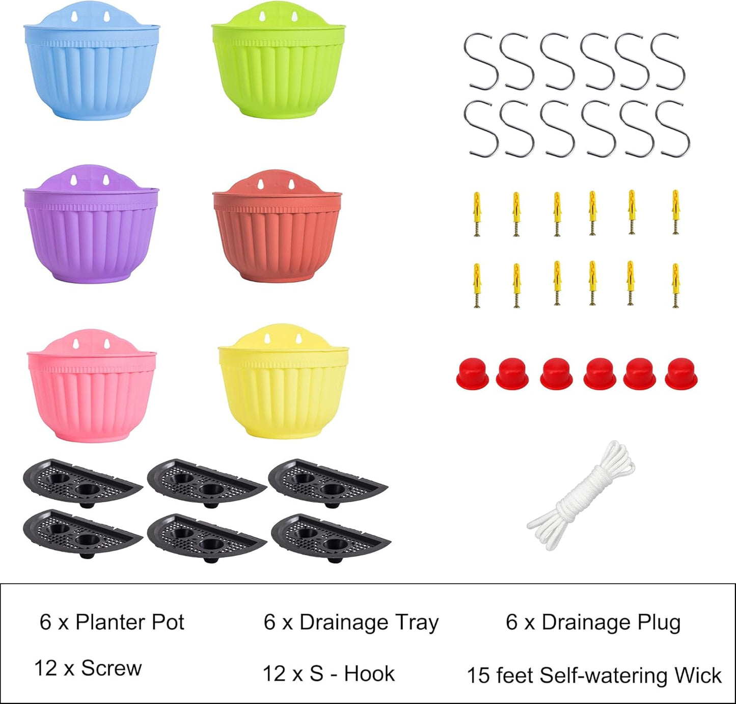 ORIMERC 6 Pcs Colorful Resin Wall Hanging Planter Pot Vertical Garden Living Wall Mount Window Hang Indoor Outdoor for Kitchen Herb Balcony Railing Shelf Fence Bedroom Trellis Décor