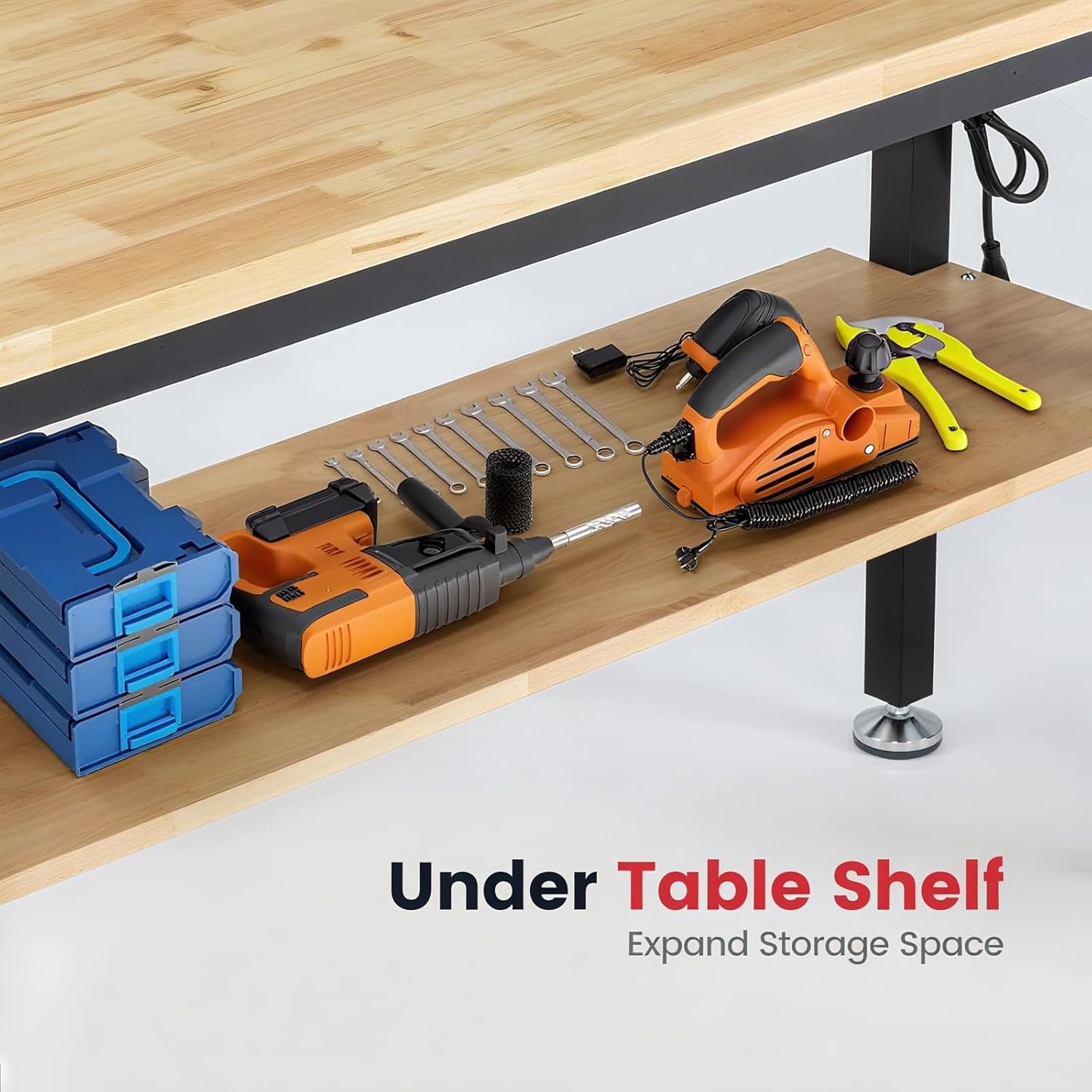 60 Inch Work Bench for Garage Adjustable Height Workbenches with Under Table Shelf Pegboard Pad Power Outlets Work Table for Woodworking, Home, Office, Workshop