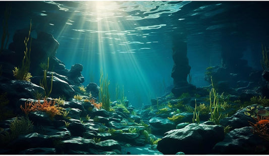 Aquarium Background Ocean Floor Fish Tank Background Underwater Coral Reef Stone Aquarium Backdrop Seaweed Background Sunlight Tank Backdrop Perfect Aquarium Backdrop Durable Vinyl 48x20in