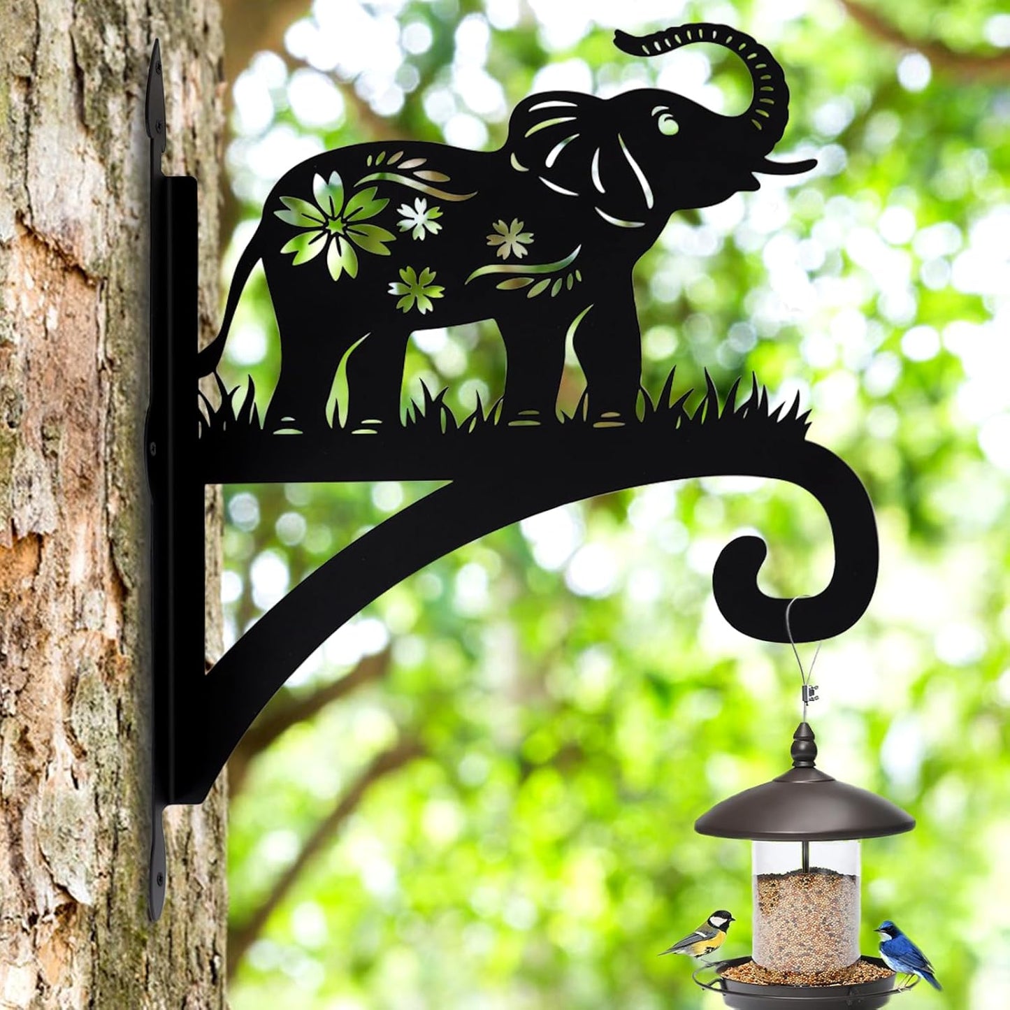 Hanging Plant Hanger Bracket, Heavy Duty Iron Wall Plant Hanger for Bird Feeder, Decorative Baby Elephant Silhouette Plant Hooks Hanging Plant Hangers Outdoor for Wind Chimes Flower Pot Lantern