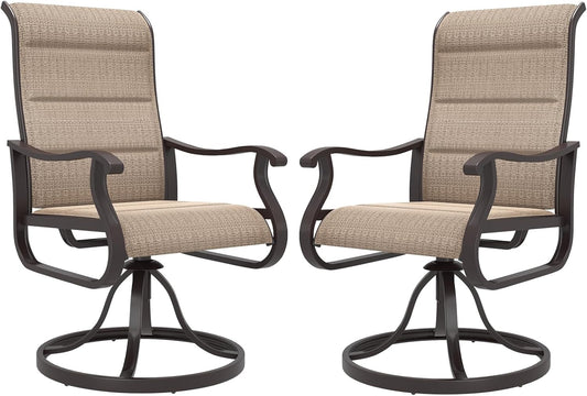 Amopatio Padded Patio Swivel Chairs Set of 2, Outdoor Dining Chairs with Ultra Soft Textilene High Back Seat & Metal Rocker Frame, for Backyard Deck Lawn, Brown