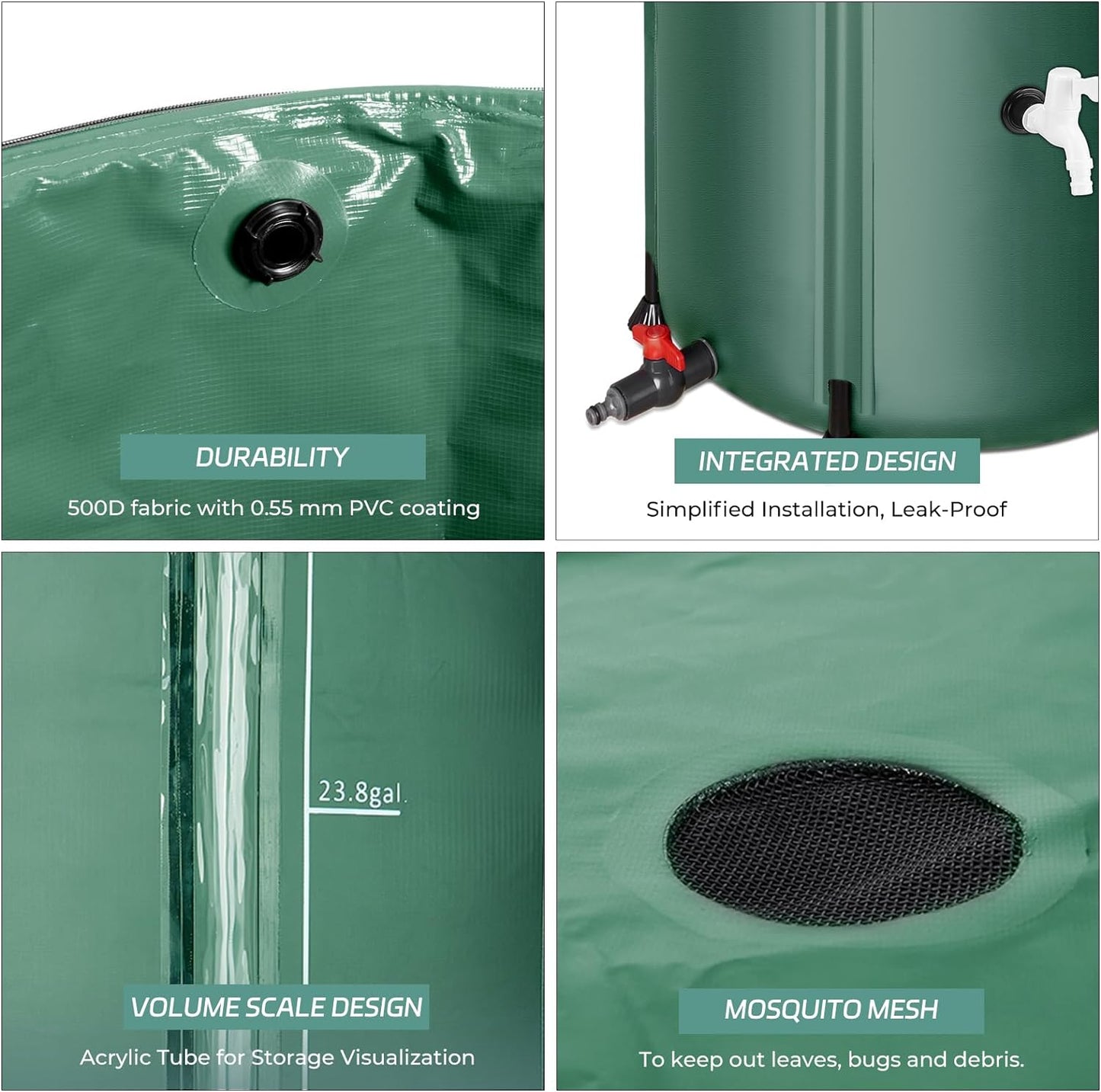 Rain Barrels to Collect Rainwater from Gutter - Portable Water Storage Tank Water Barrel Rainwater Collection System Rain Catcher Include Filter Two Spigots and Overflow Kit (53 Gallon,Green)