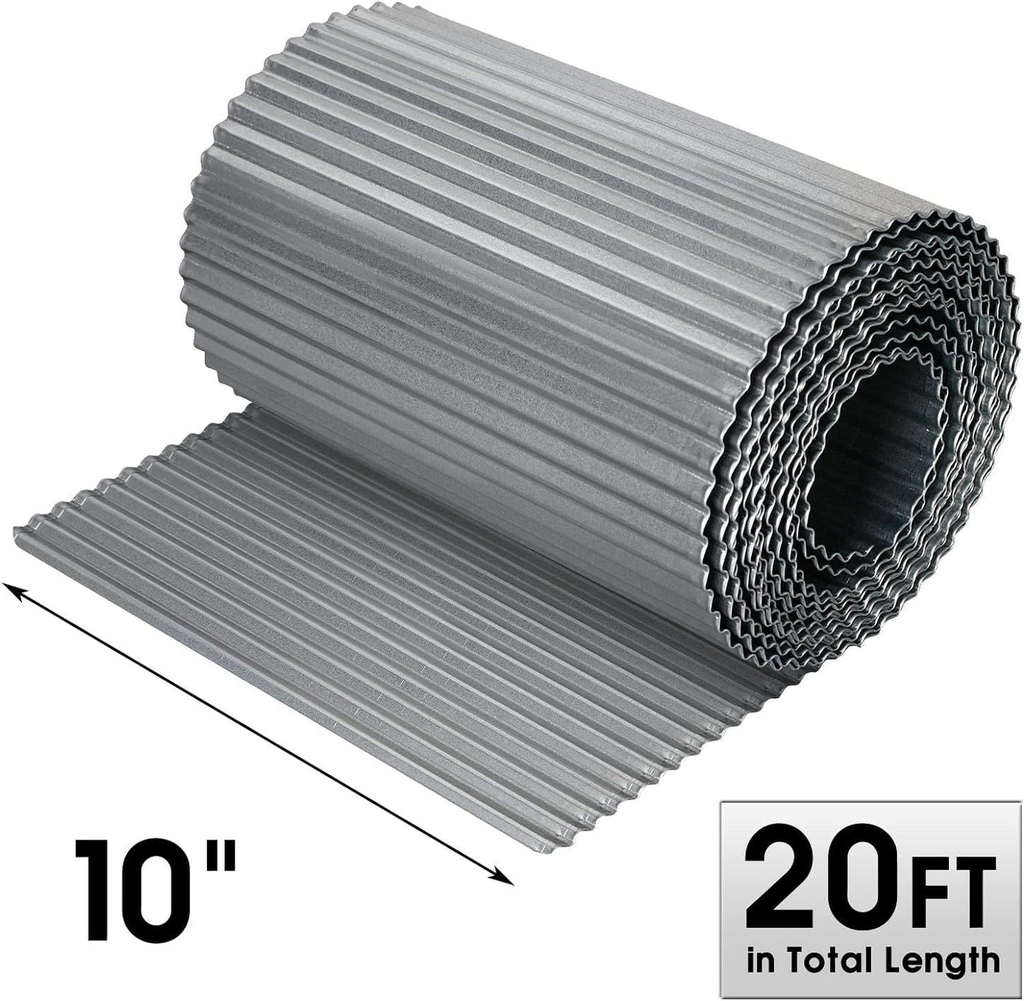 Worth Narrow-Corrugated Landscape Edging, 10" x 20Ft Galvanized Steel Sturdy Flexible Garden Edging Lawn Border for Raised Flower Bed Tree Fence Surrounds, Silver