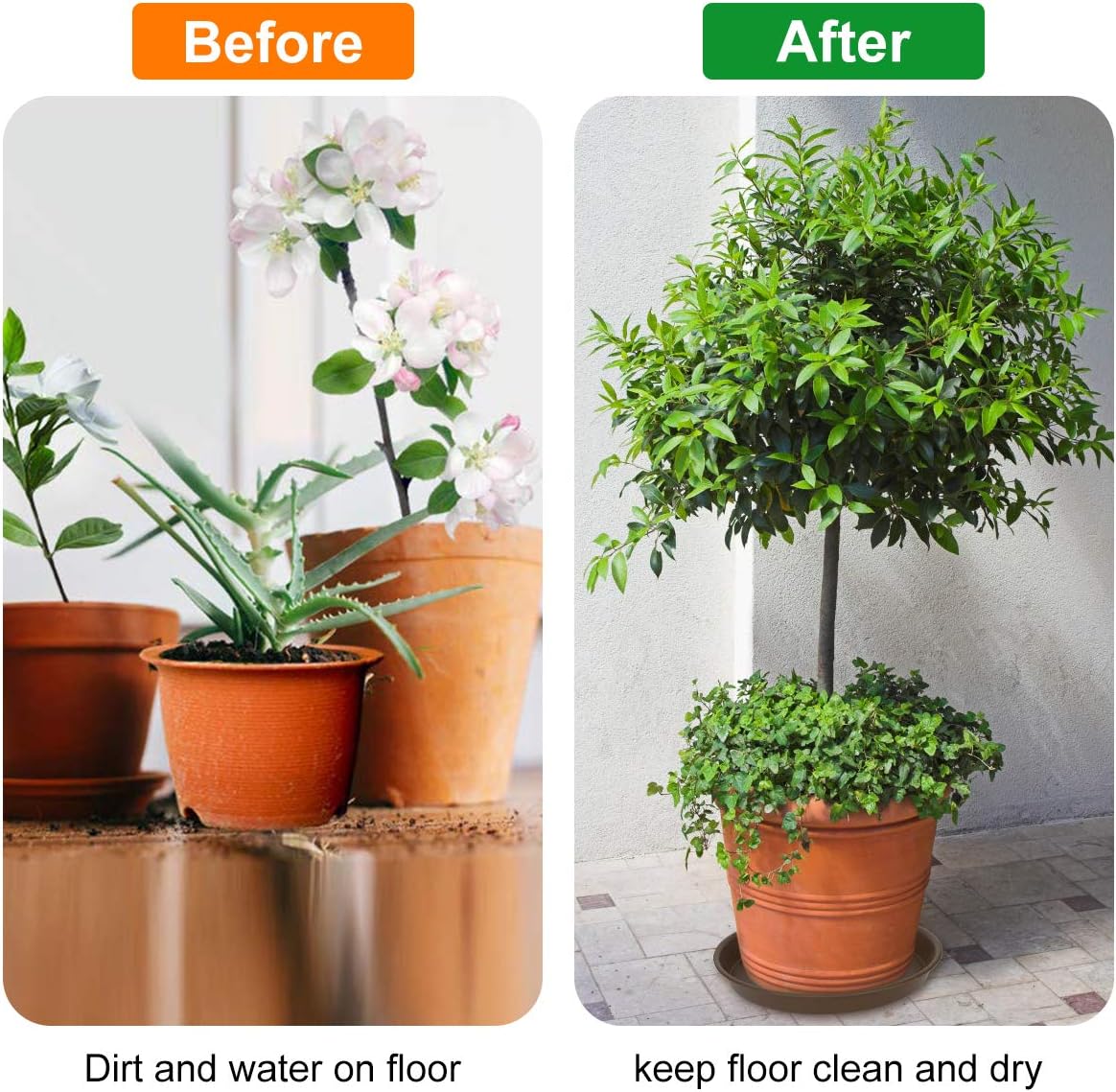 Plant Saucer 4 inch, Large Planter Durable Thicker Plastic Plant Trays for Indoors and Outdoor, Plant Saucer Drip Trays,Brown (4" - 3 Pack)