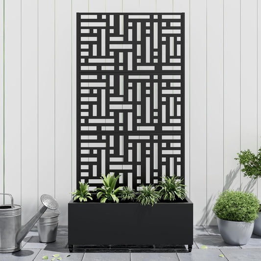 Casaphoria Metal Raised Garden Bed with Trellis and Wheels, 72"x35"x16" Planter Box for Climbing Plants, Vegetables & Vines, Features Drainage Holes and Privacy Screen (Black-Helen)