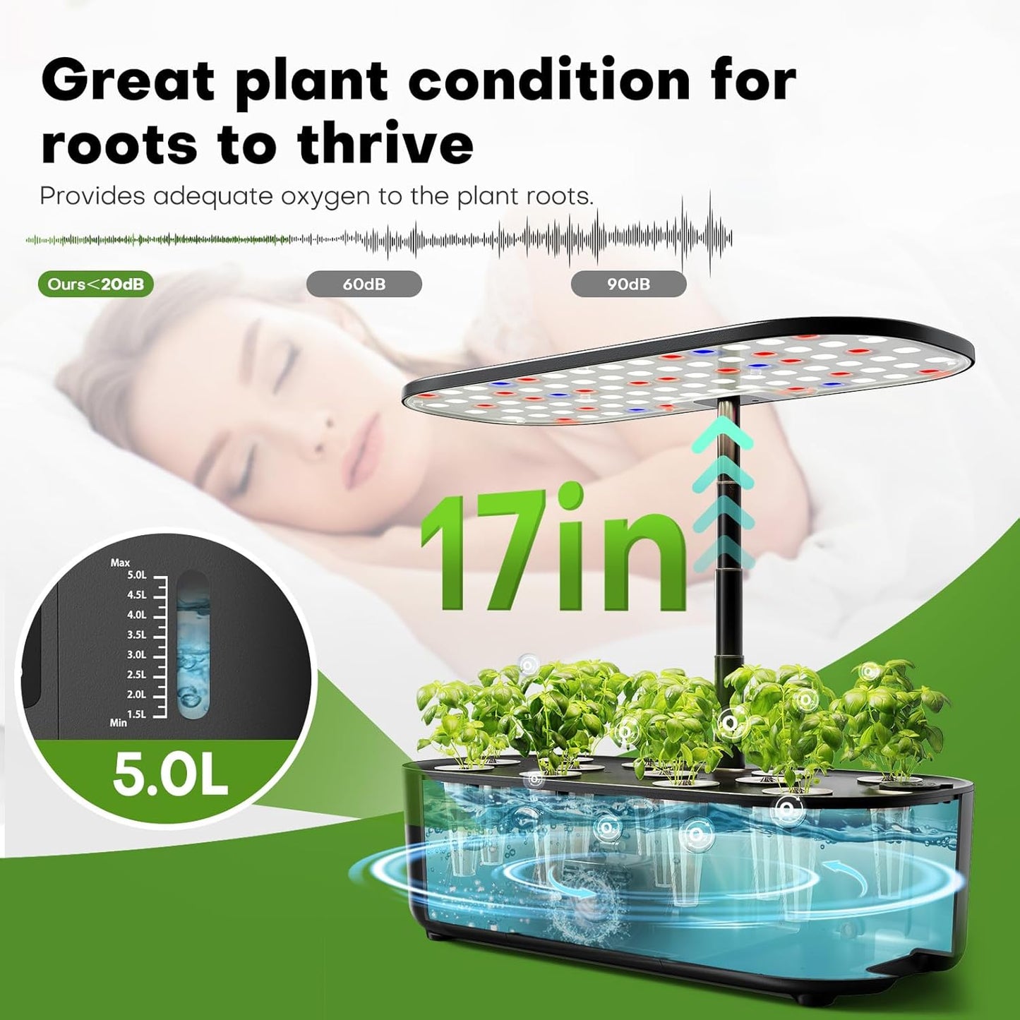 Ahopegarden Hydroponics Growing System Kit Indoor Herb Garden with Grow Light 12 Pods, with LCD Touch Panel Hydroponic Planter, Planting Height Up to 17", Grower Harvest Fresh Veggie Lettuce, Black